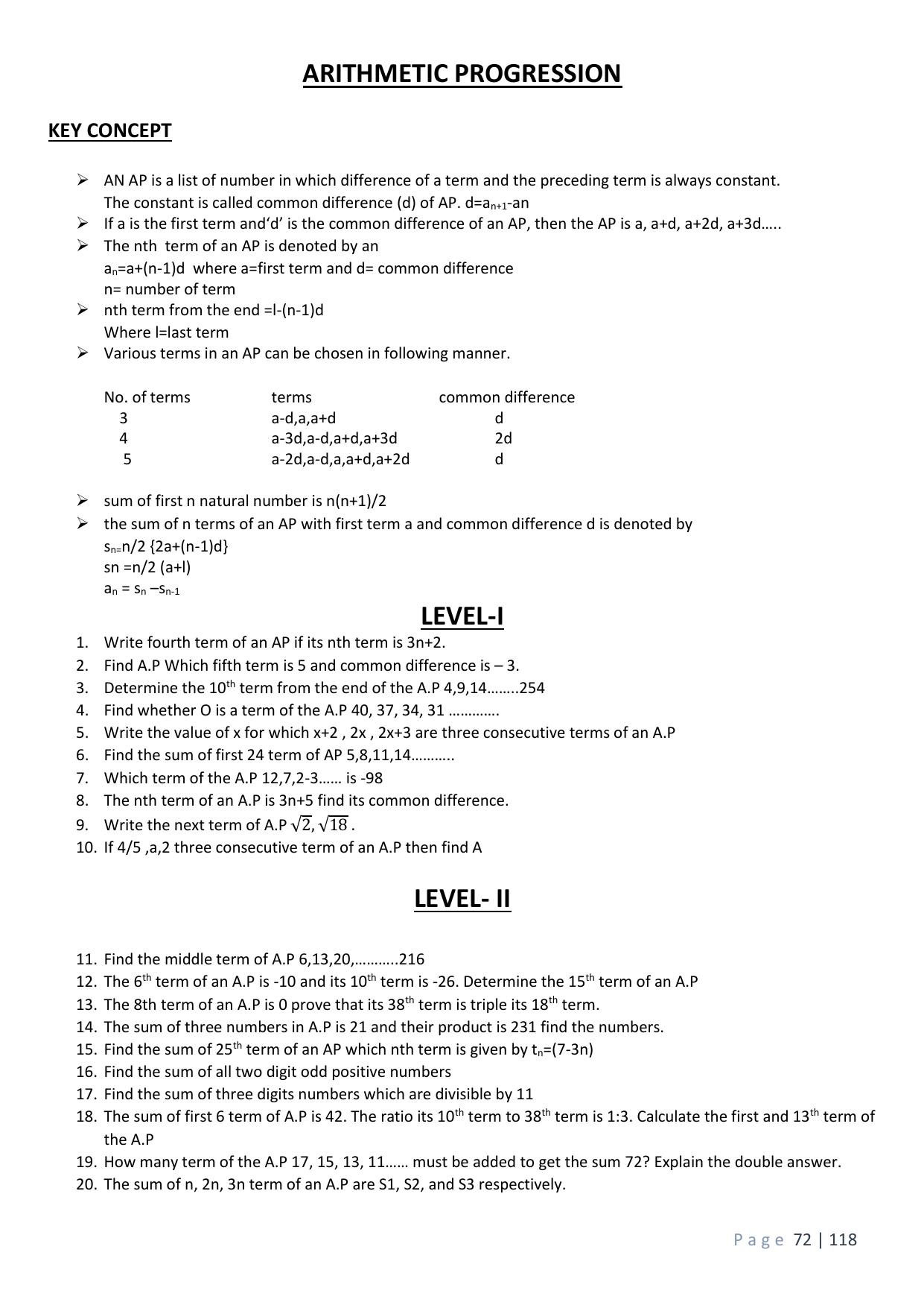 CBSE Worksheets for Class 10 Maths Arithmetic Progression Assignment 2 - Page 1
