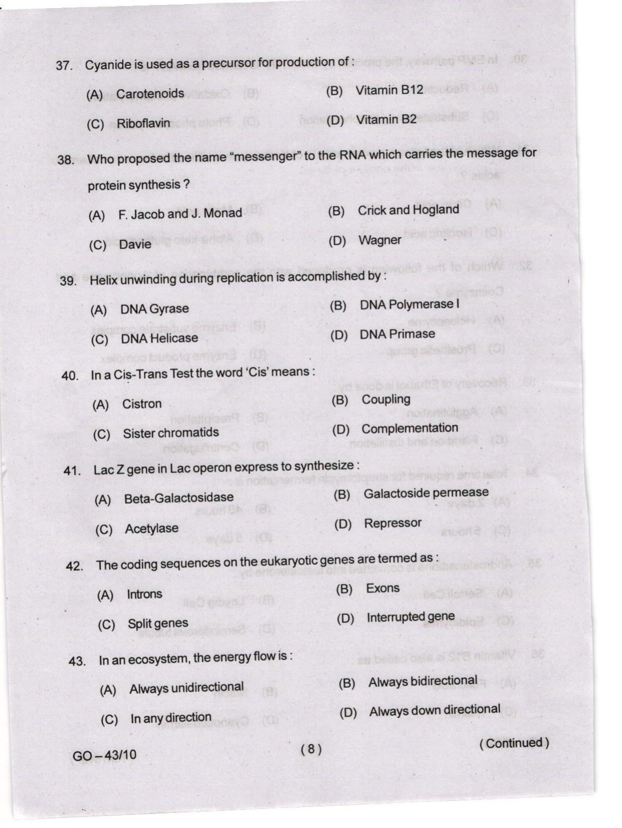 Odisha CPET 2024 MICROBIOLOGY Question Papers - Page 8