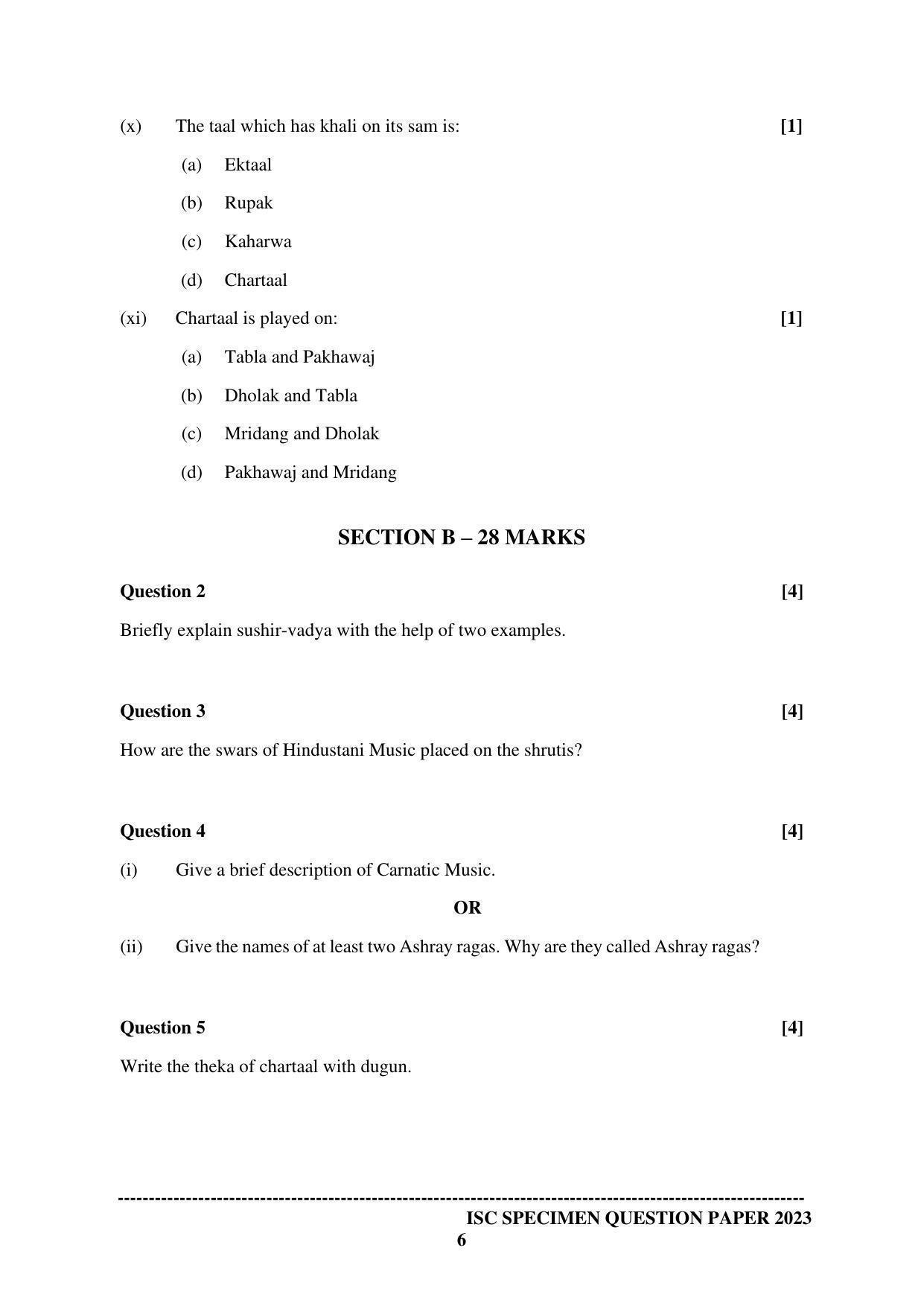 ISC Class 12 Indian Music (Hindustani) Sample Paper 2023 - Page 6