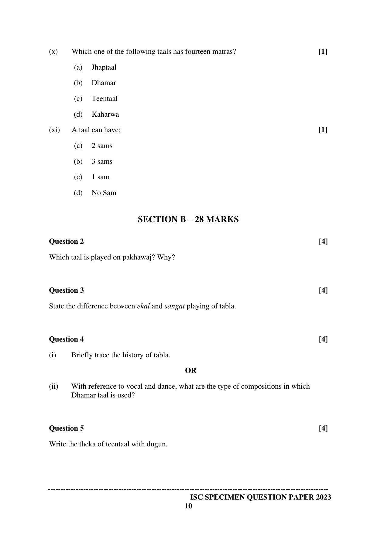 ISC Class 12 Indian Music (Hindustani) Sample Paper 2023 - Page 10