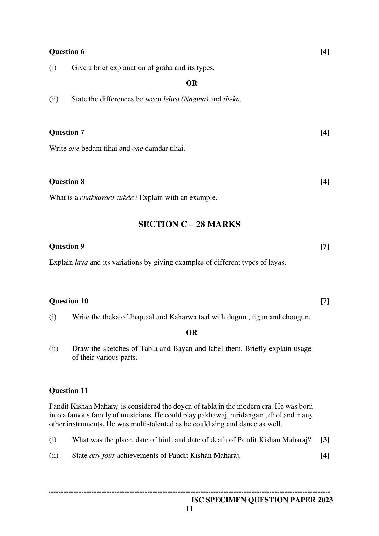 ISC Class 12 Indian Music (Hindustani) Sample Paper 2023 - Page 11