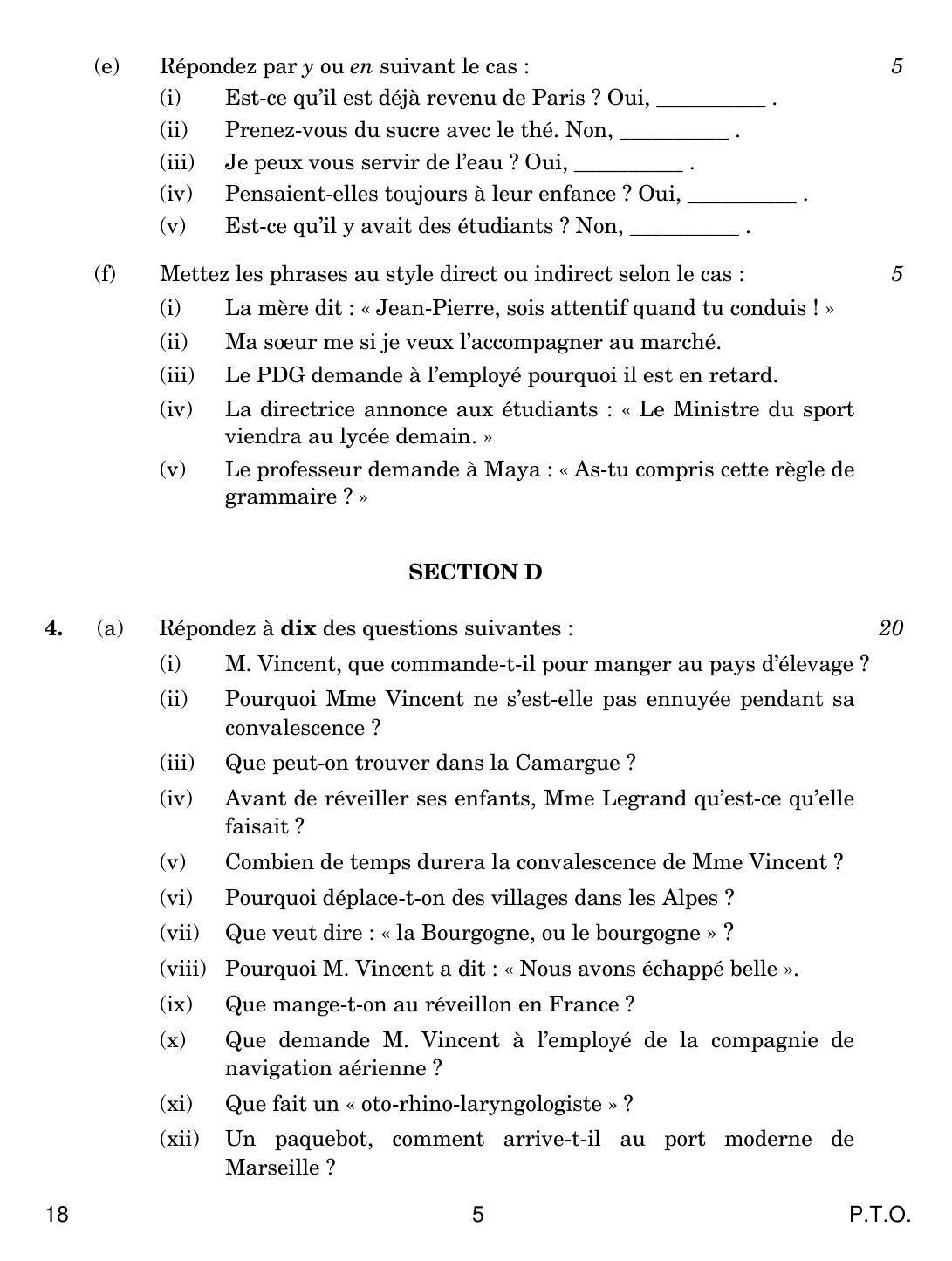 CBSE Class 12 18 French 2019 Question Paper - Page 5