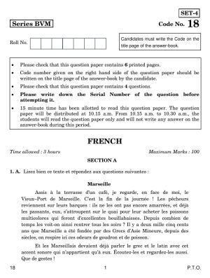 CBSE Class 12 18 French 2019 Question Paper