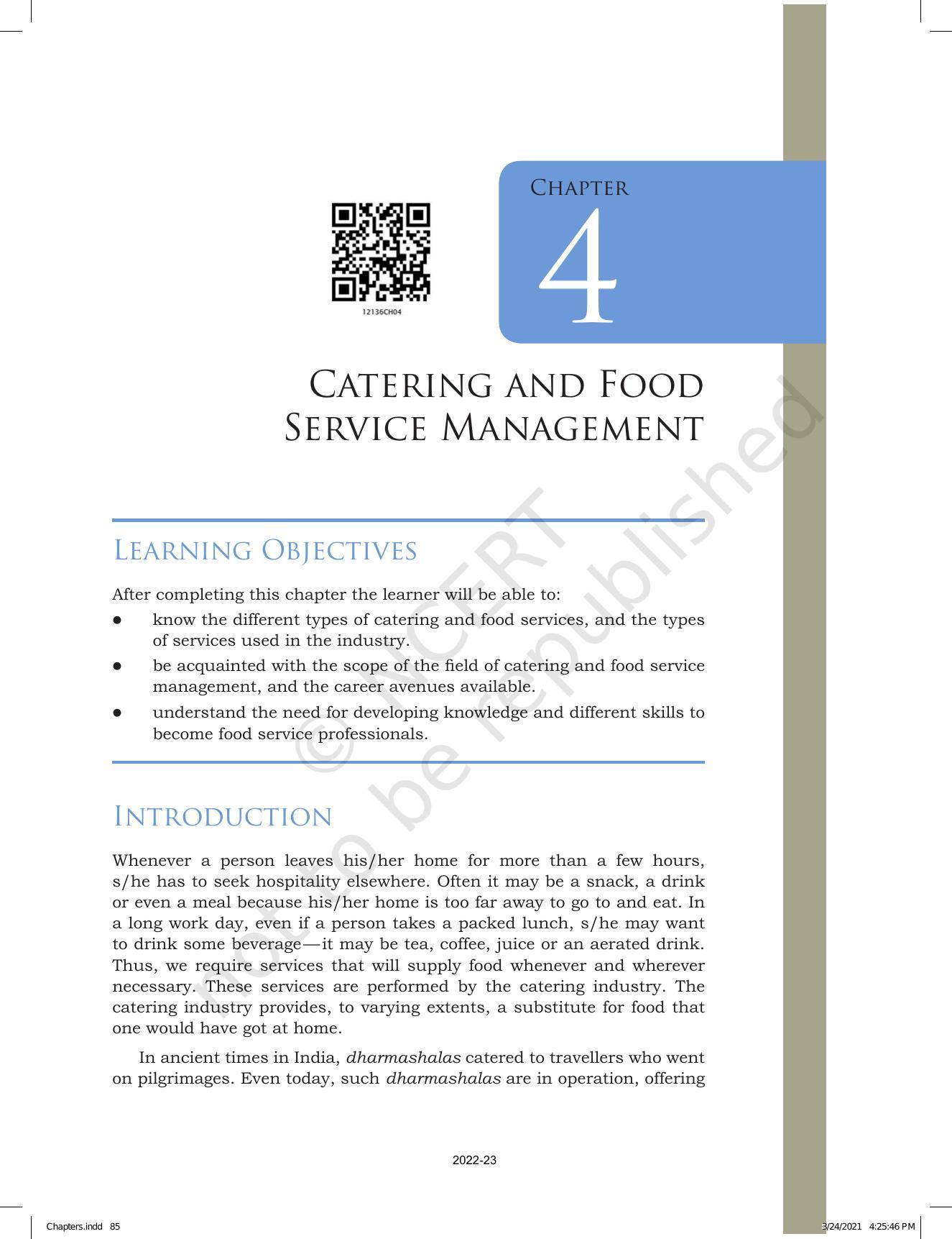 NCERT Book for Class 12 Home Science (Part -I) Chapter 4 Catering and Food Service Management - Page 1