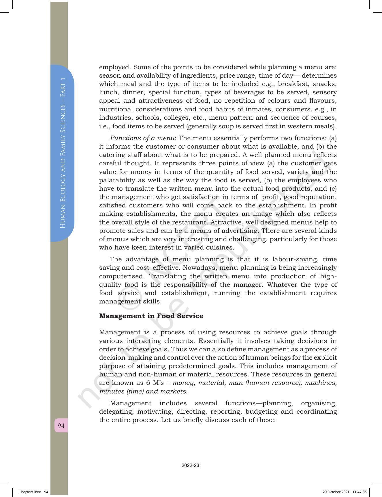 NCERT Book for Class 12 Home Science (Part -I) Chapter 4 Catering and Food Service Management - Page 10