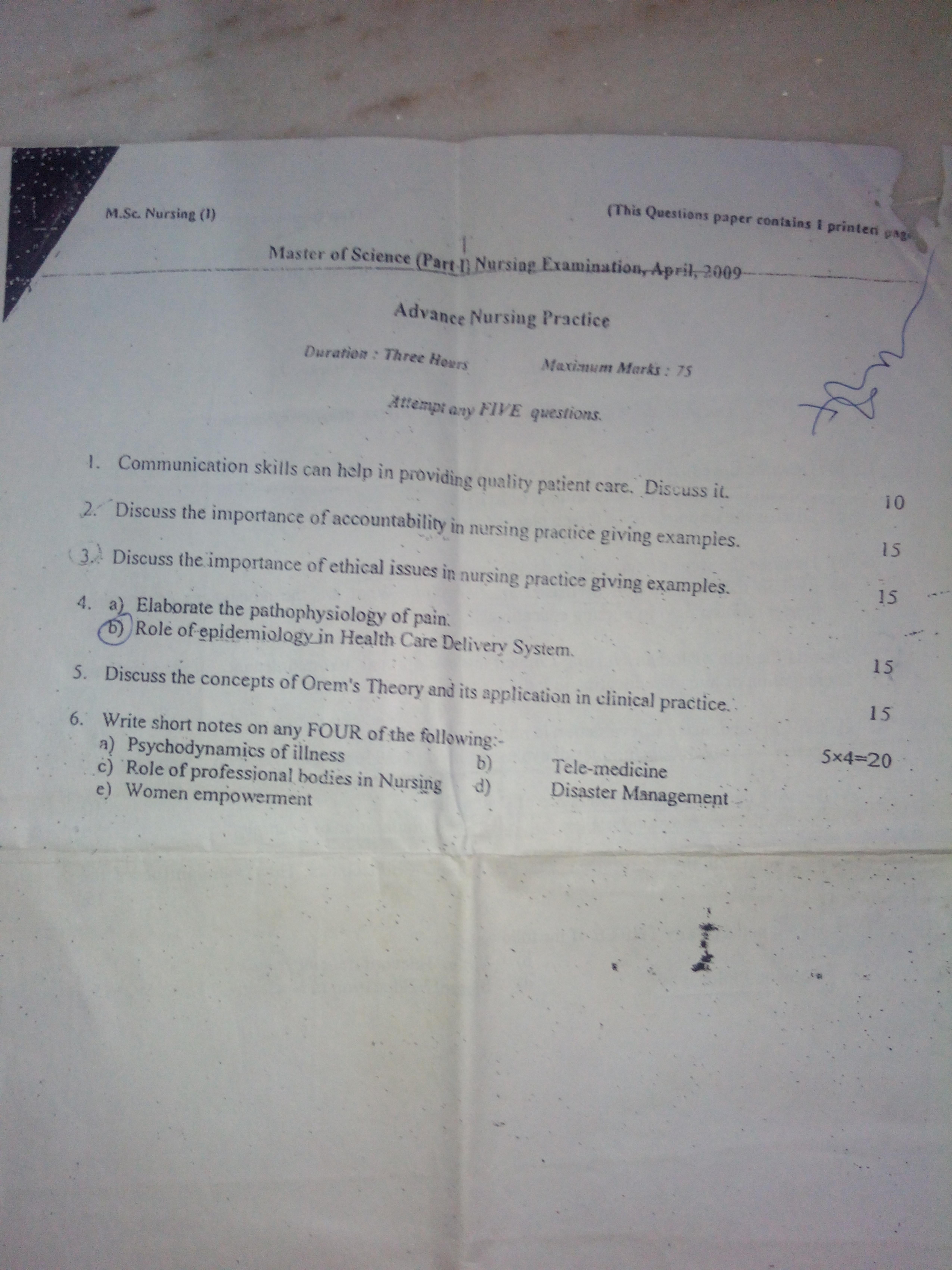 RUHS M.Sc Nursing (Pervious) April-2009 Question Paper - Page 3