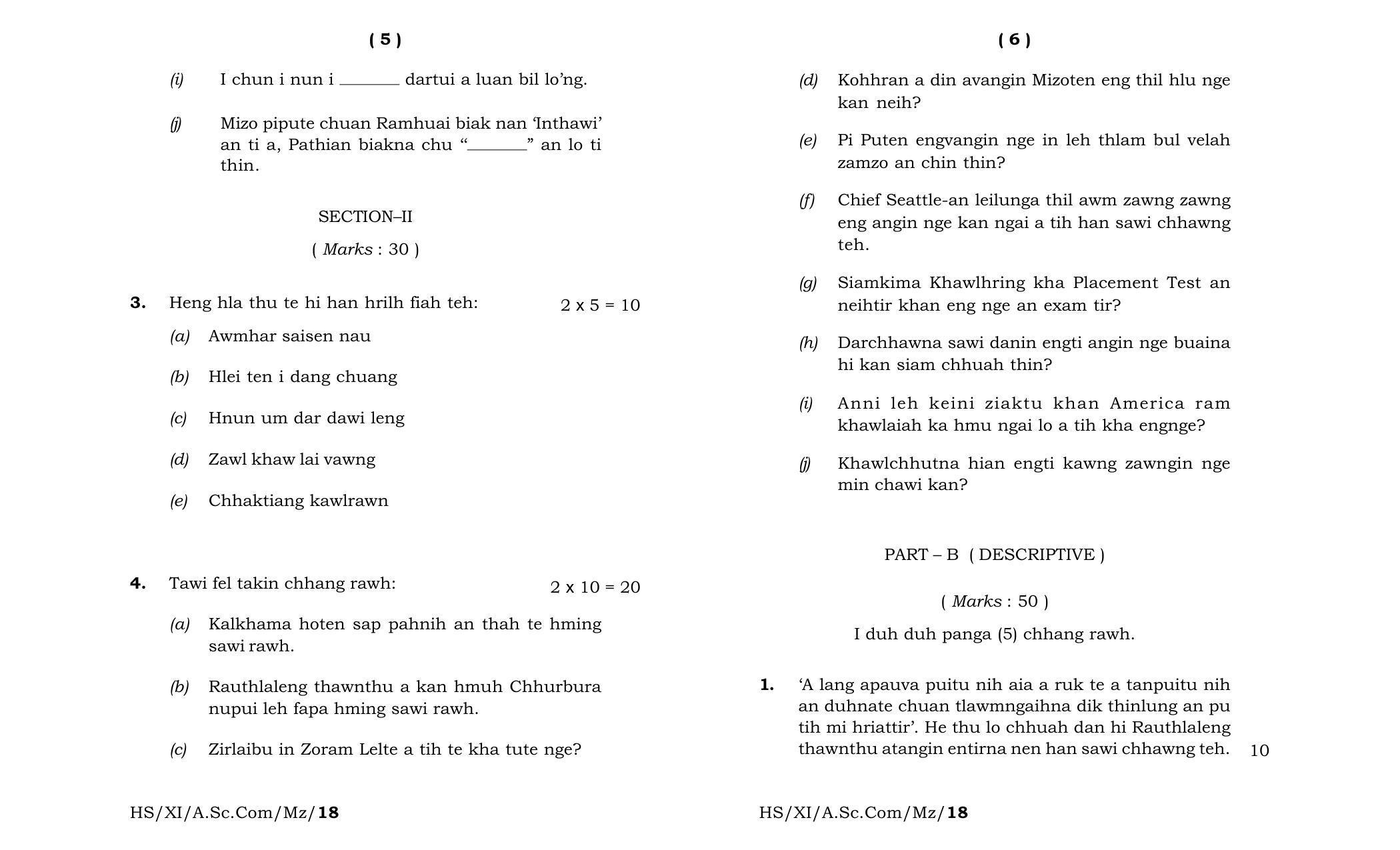 Meghalaya Board (MBOSE) Class 11 Mizo_MIL 2018 Question Paper - Page 3