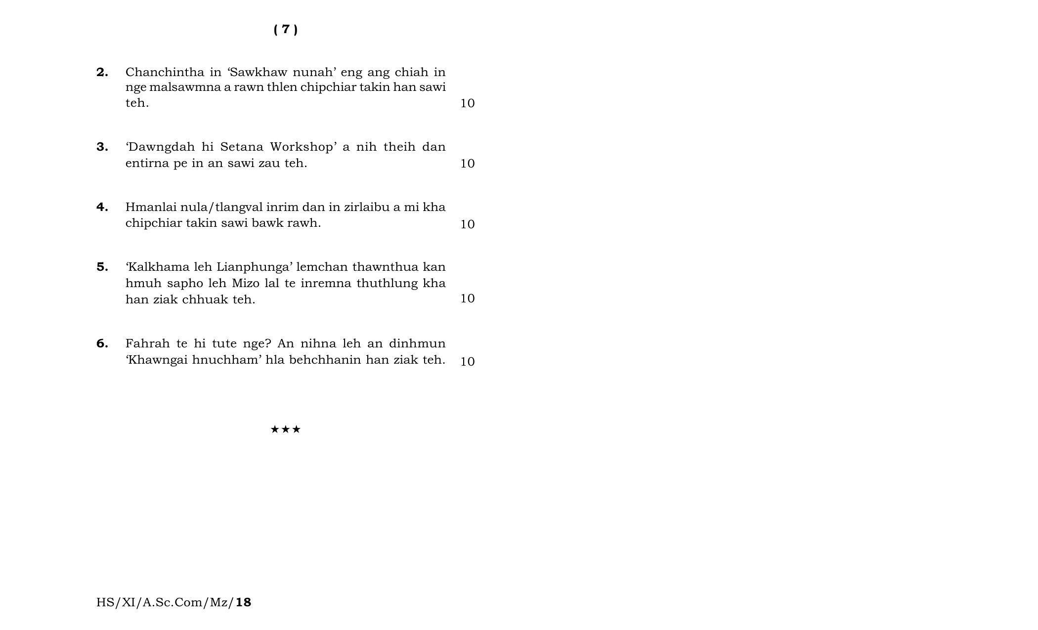 Meghalaya Board (MBOSE) Class 11 Mizo_MIL 2018 Question Paper - Page 4