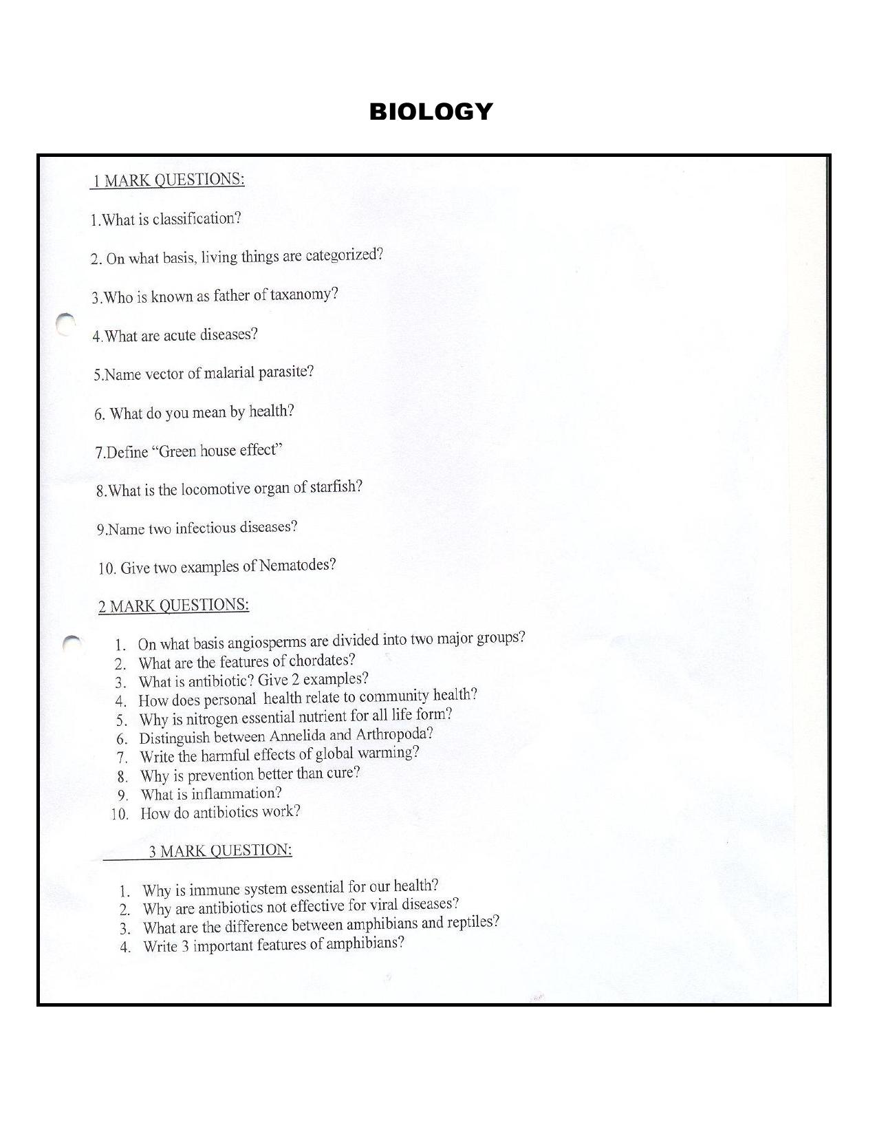 CBSE Worksheets for Class 9 Biology Assignment 3 - Page 1