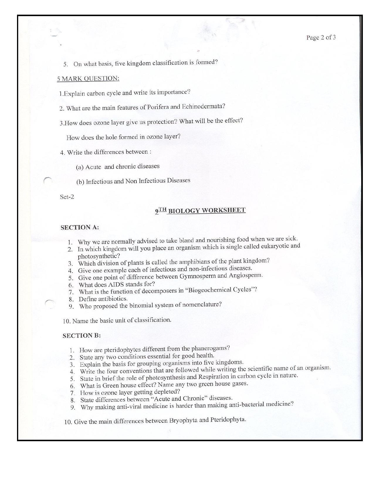 CBSE Worksheets for Class 9 Biology Assignment 3 - Page 2