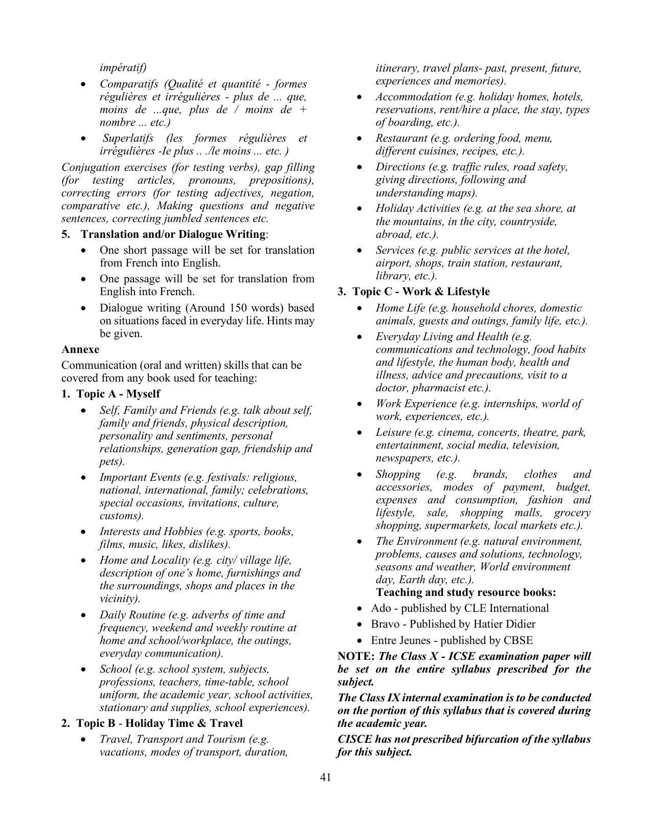 ICSE French Syllabus 2026 - Page 2