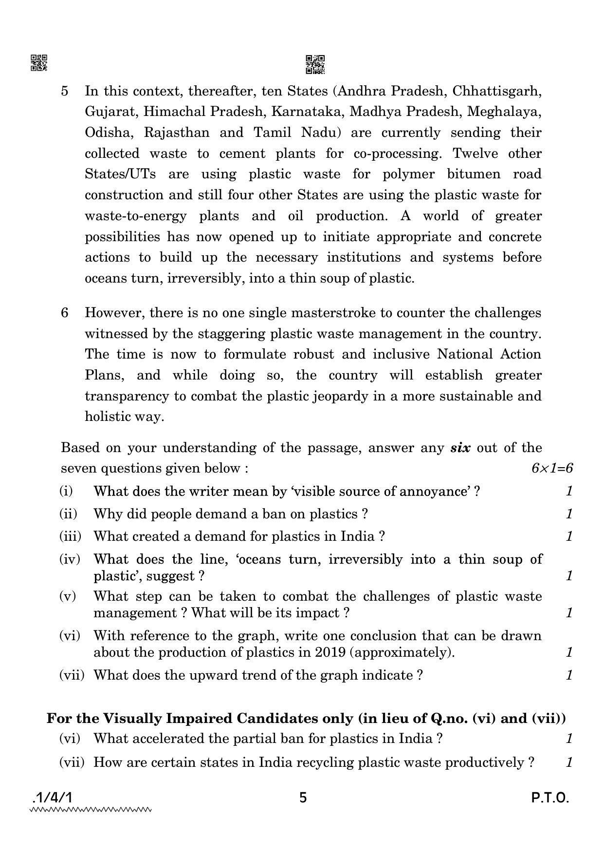 CBSE Class 12 1-4-1 English Core 2022 Question Paper - Page 5