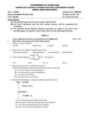 Karnataka II PUC Computer Science Model Question Paper III 2025