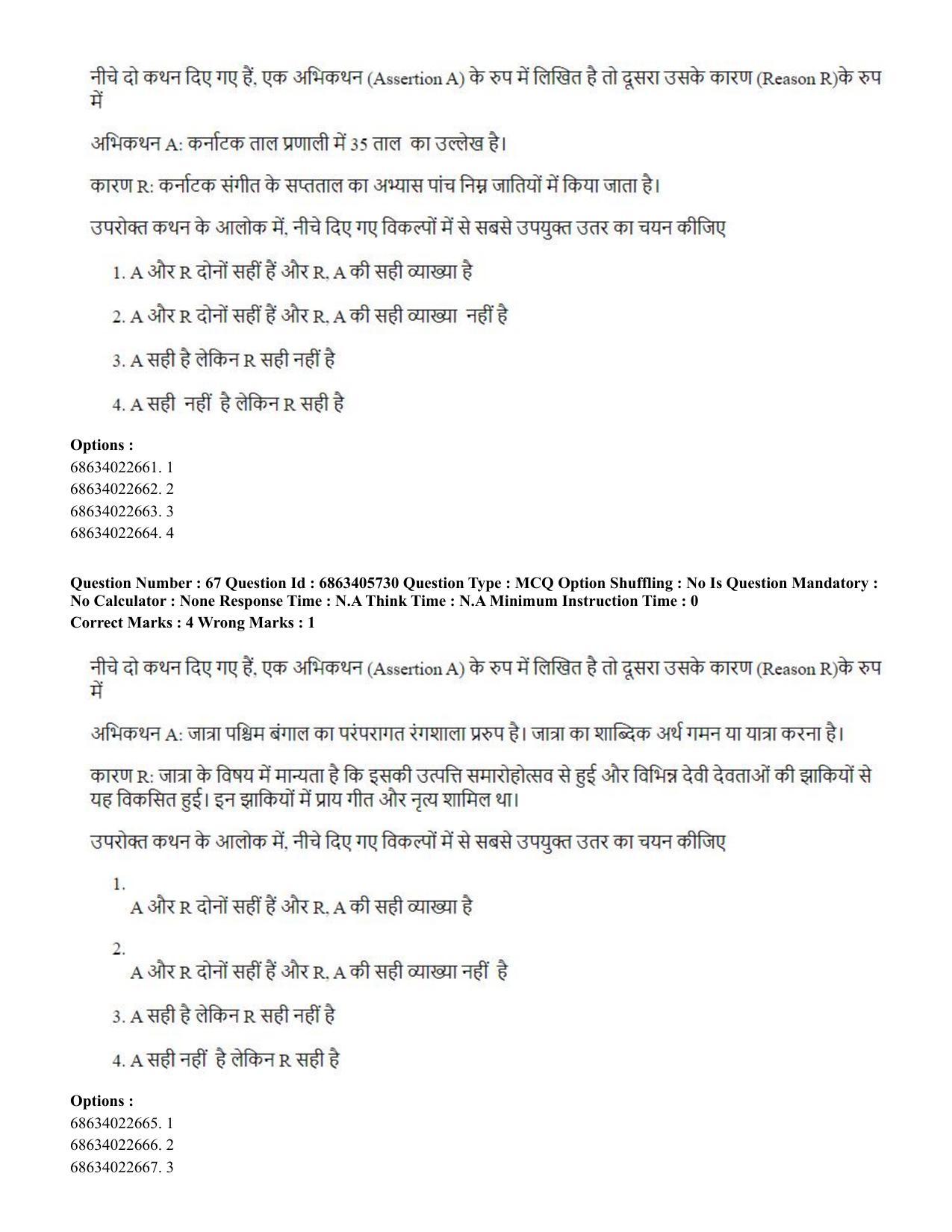 CUET PG 2023: HUQP05 – Dance (Hindi) - Shift 3 (05-06-2023) Question Paper - Page 60