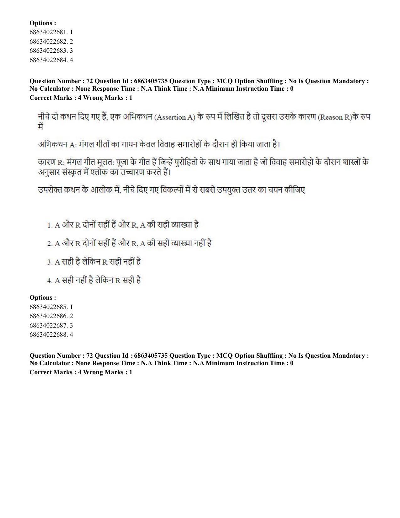 CUET PG 2023: HUQP05 – Dance (Hindi) - Shift 3 (05-06-2023) Question Paper - Page 68