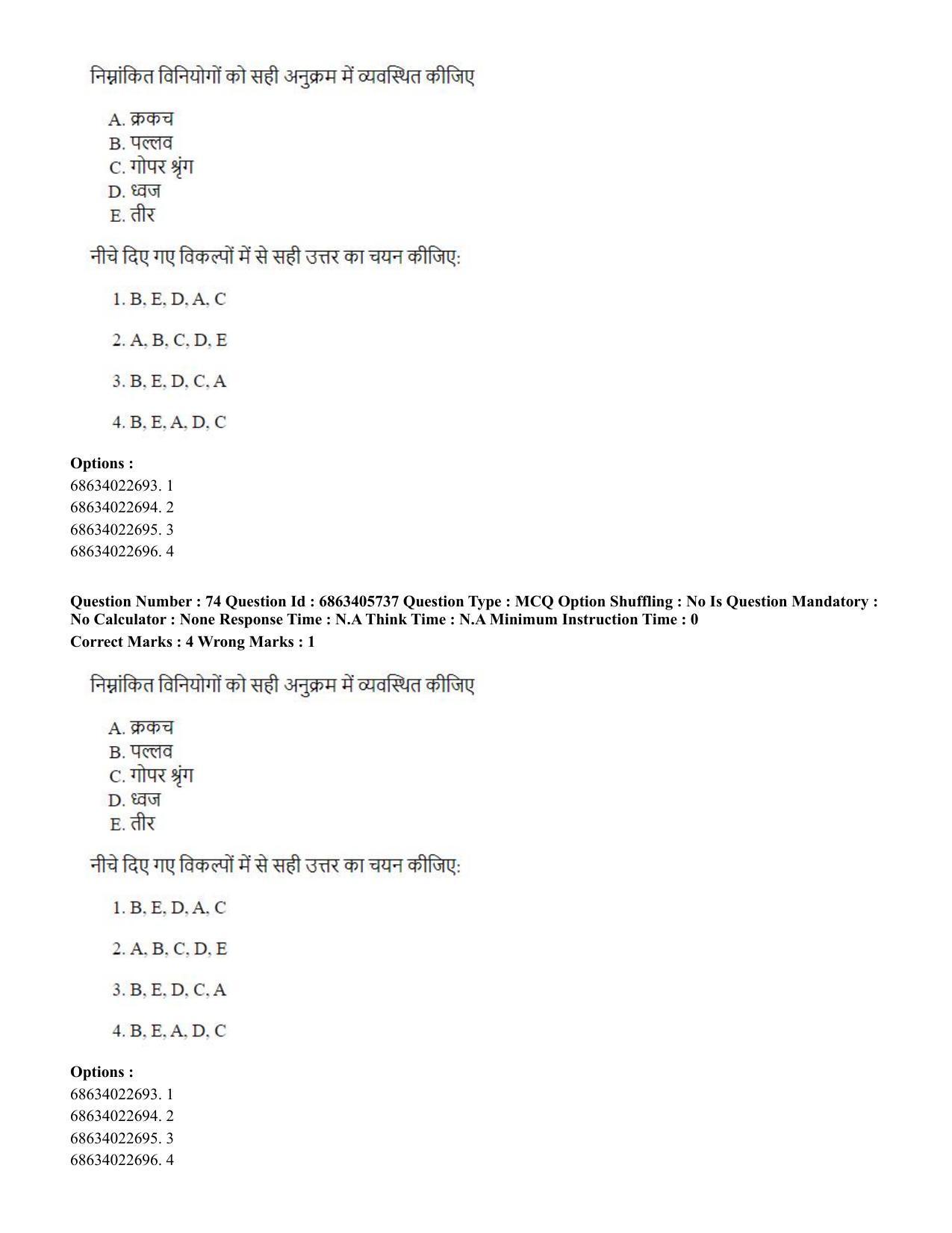 CUET PG 2023: HUQP05 – Dance (Hindi) - Shift 3 (05-06-2023) Question Paper - Page 71