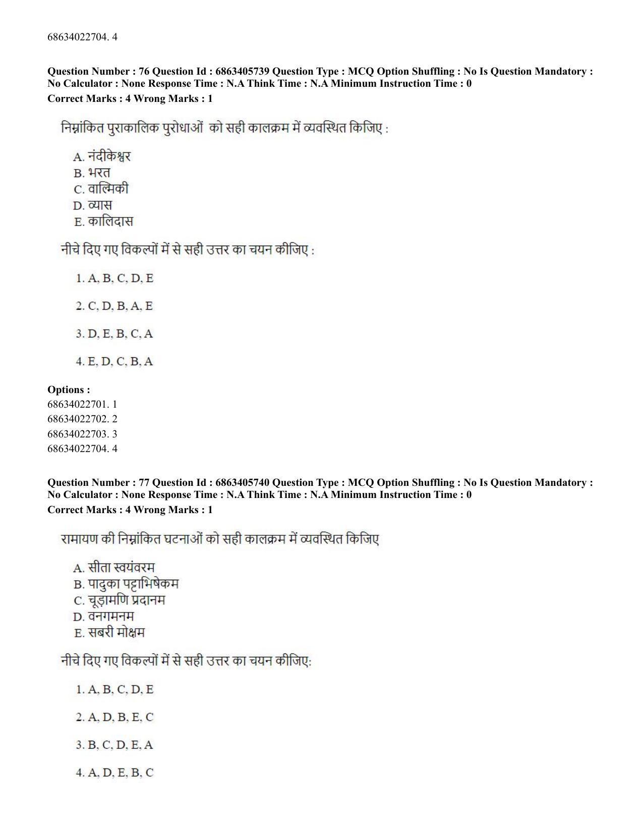 CUET PG 2023: HUQP05 – Dance (Hindi) - Shift 3 (05-06-2023) Question Paper - Page 74