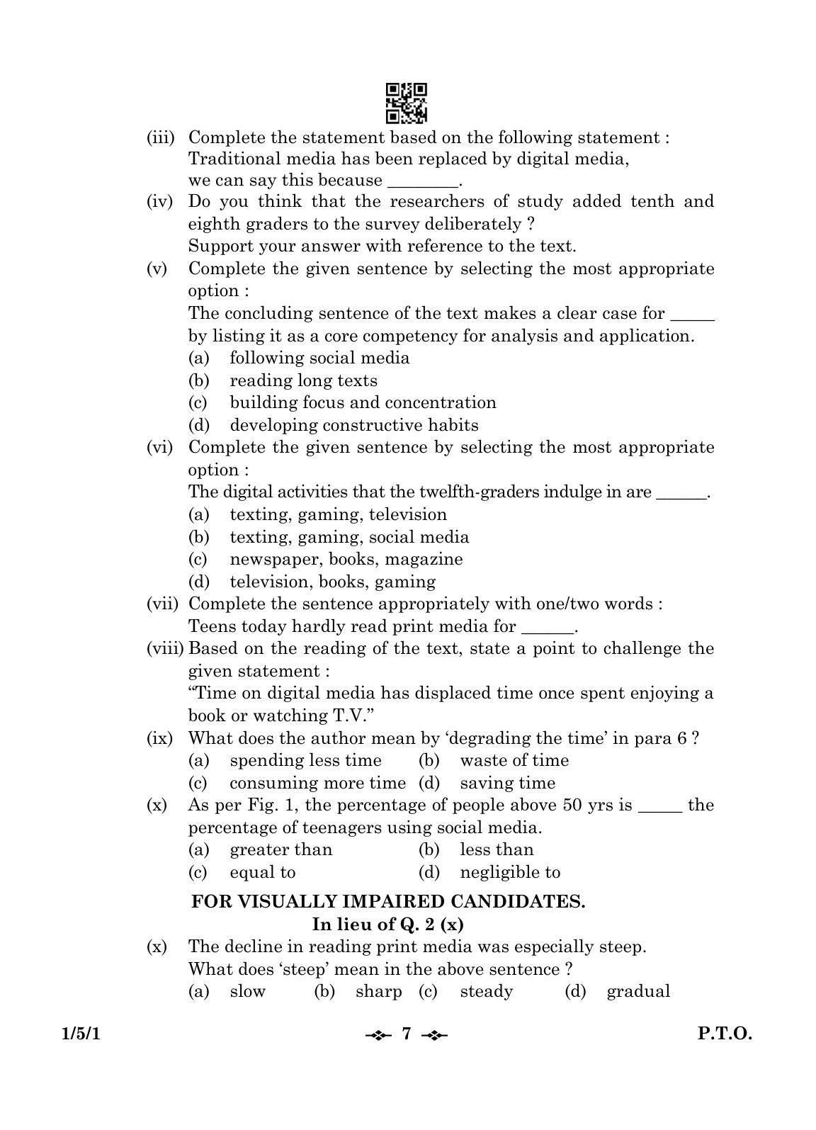 CBSE Class 12 1-5-1 English Core 2023 Question Paper - Page 7