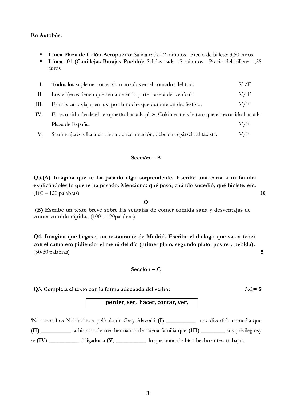 CBSE Class 10 Spanish Sample Paper 2025 - Page 3