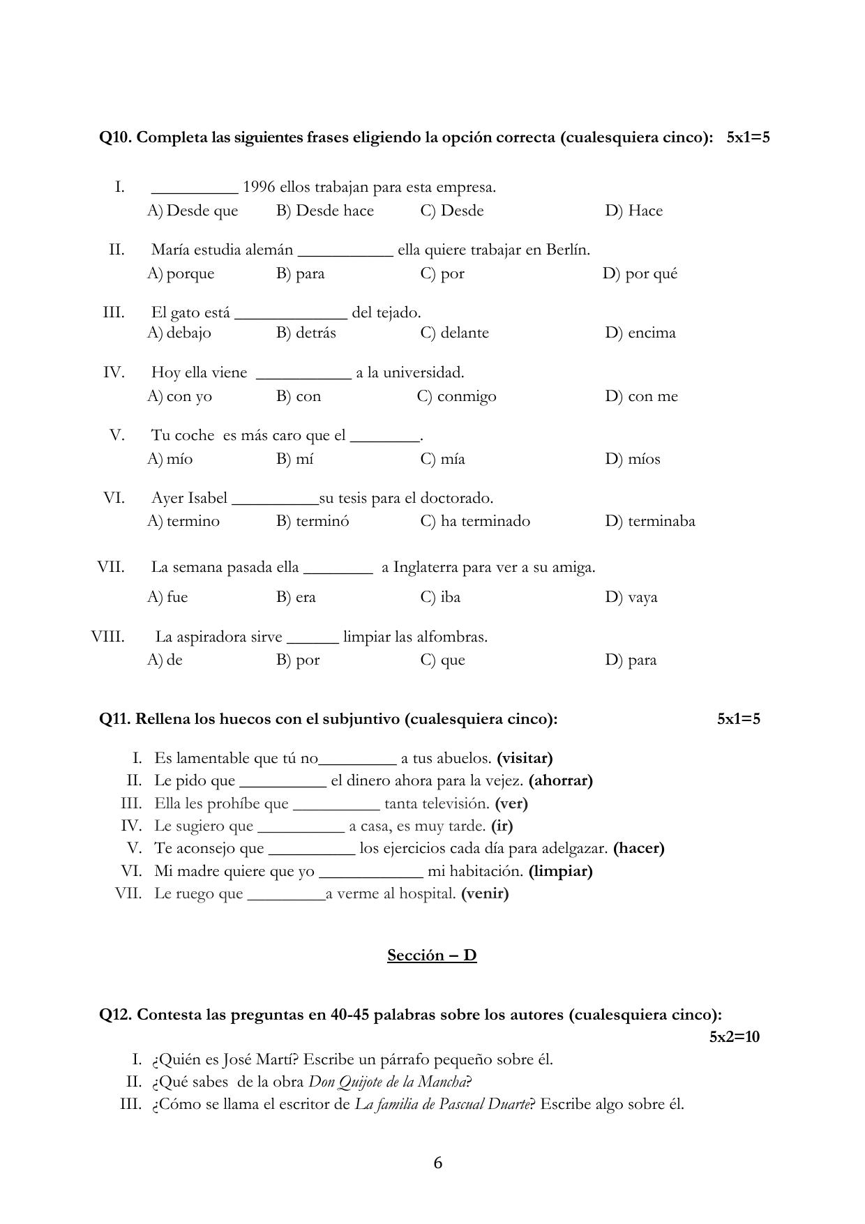CBSE Class 10 Spanish Sample Paper 2025 - Page 6