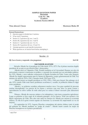 CBSE Class 10 Spanish Sample Paper 2025