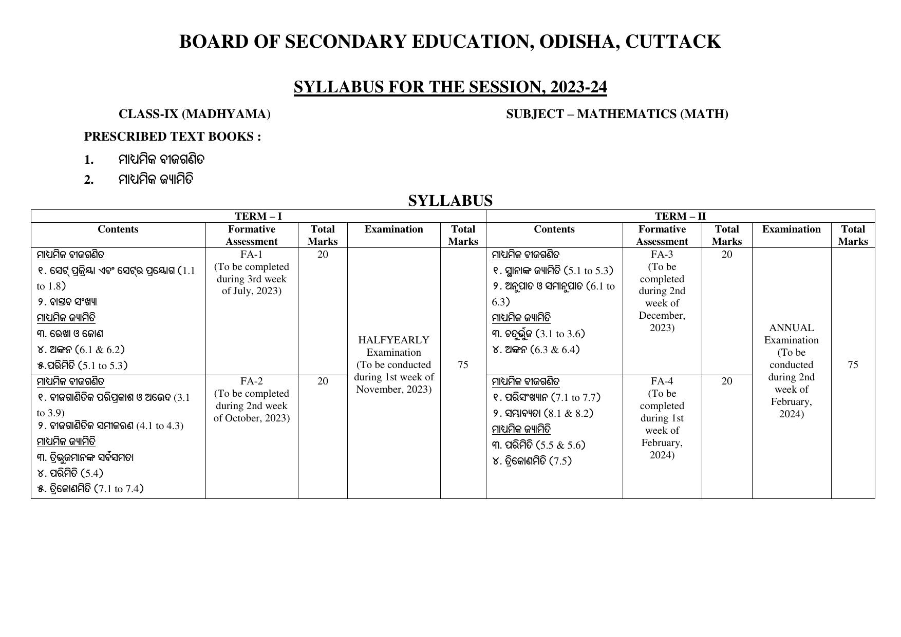 BSE Odisha Class 9 (MADHYAMA) Syllabus - Page 2