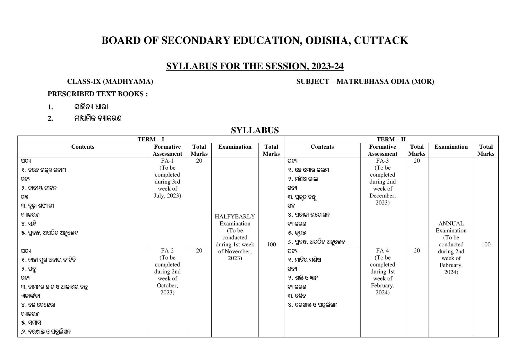 BSE Odisha Class 9 (MADHYAMA) Syllabus - Page 5