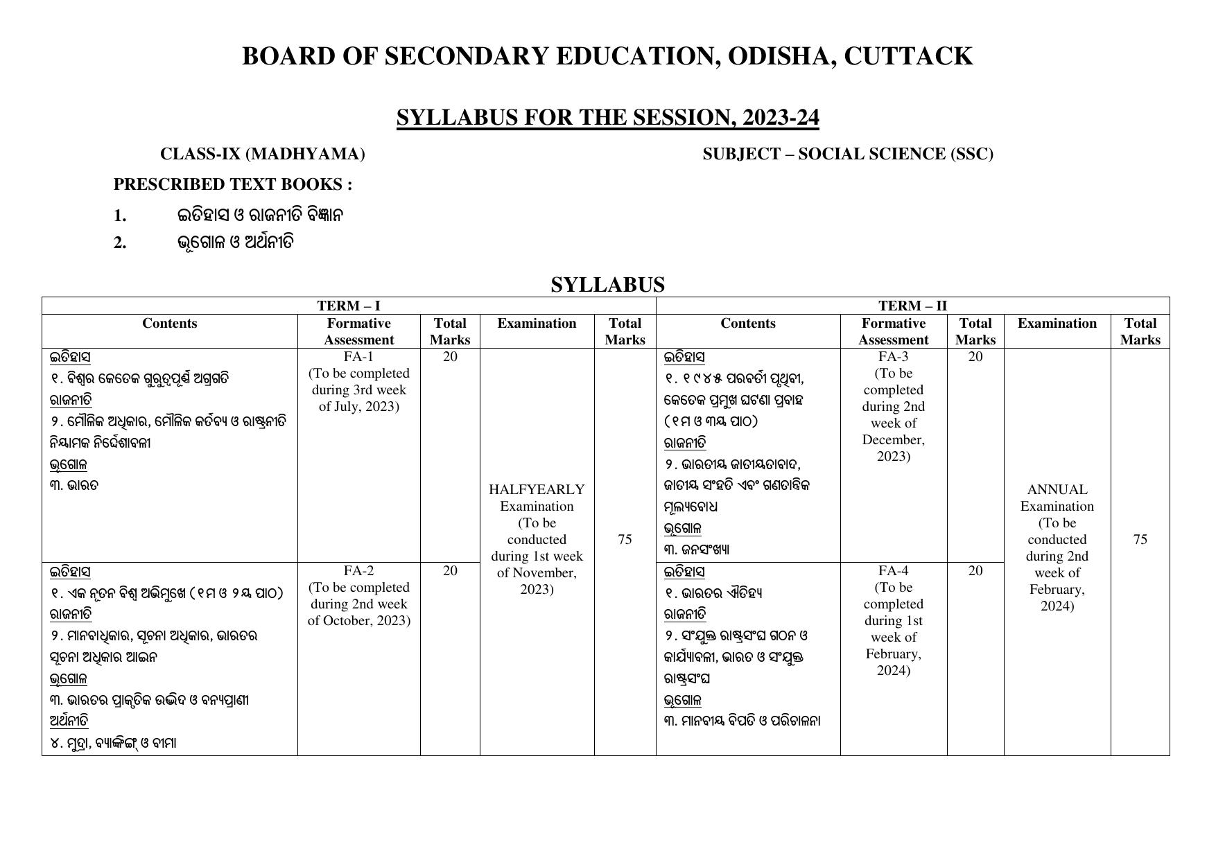 BSE Odisha Class 9 (MADHYAMA) Syllabus - Page 9