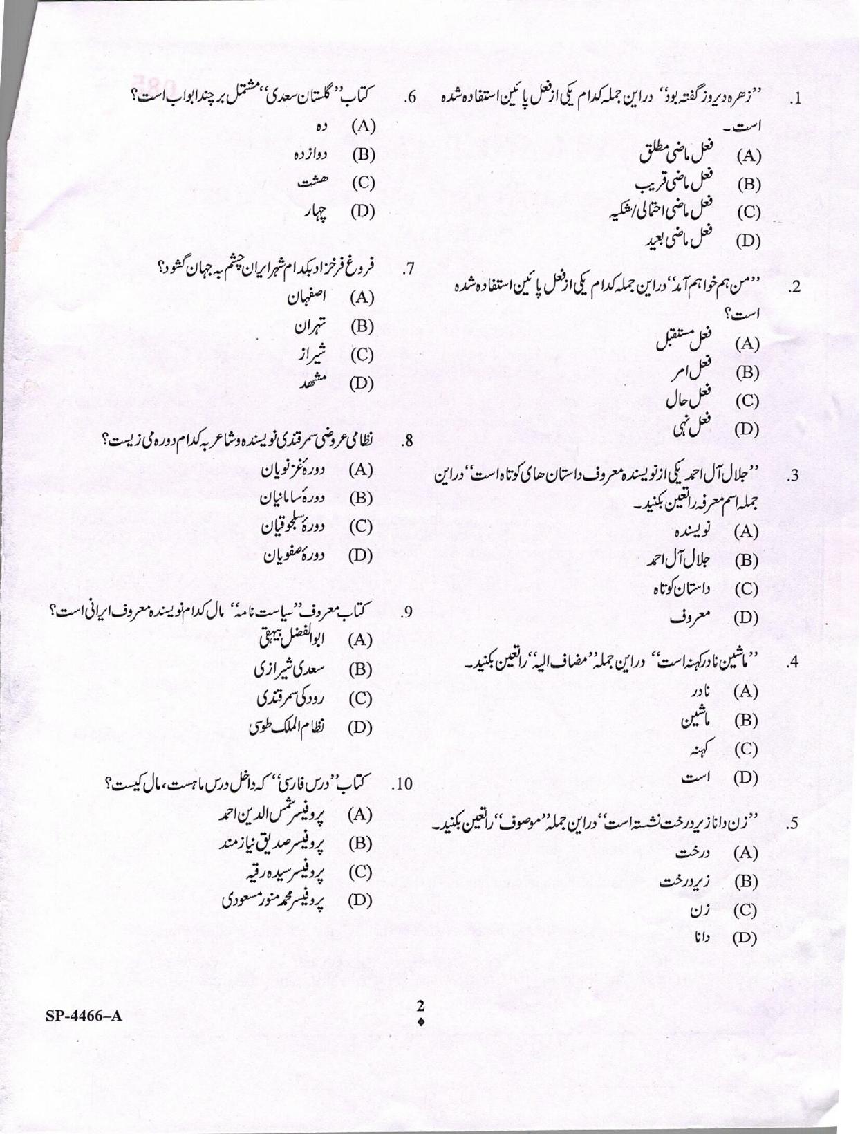 KUET 2024 M.A. Persian Question Paper - Page 2