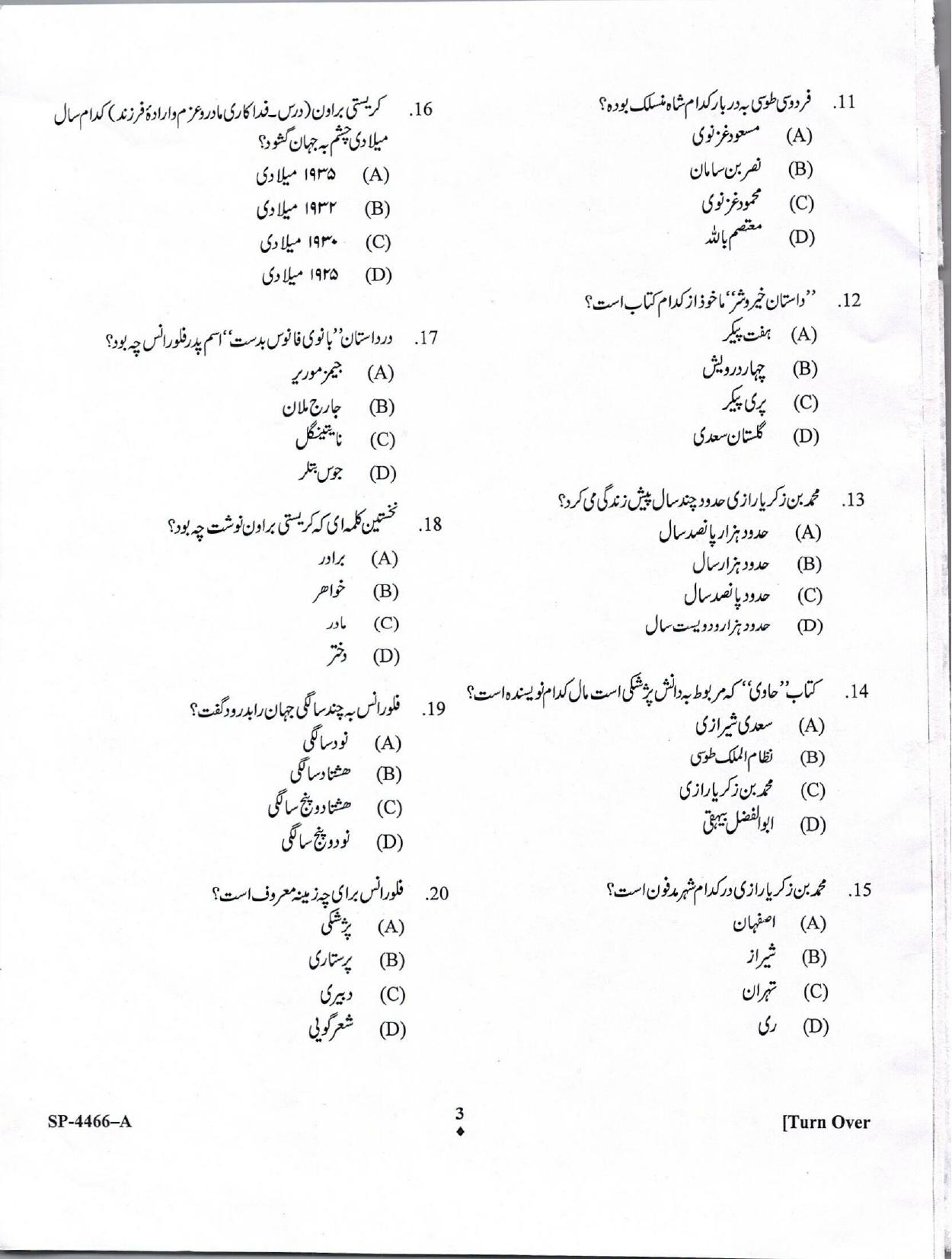 KUET 2024 M.A. Persian Question Paper - Page 3
