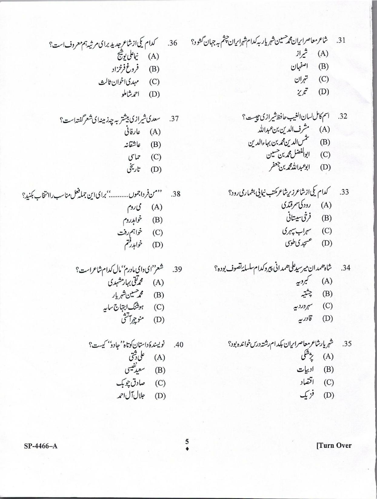 KUET 2024 M.A. Persian Question Paper - Page 5