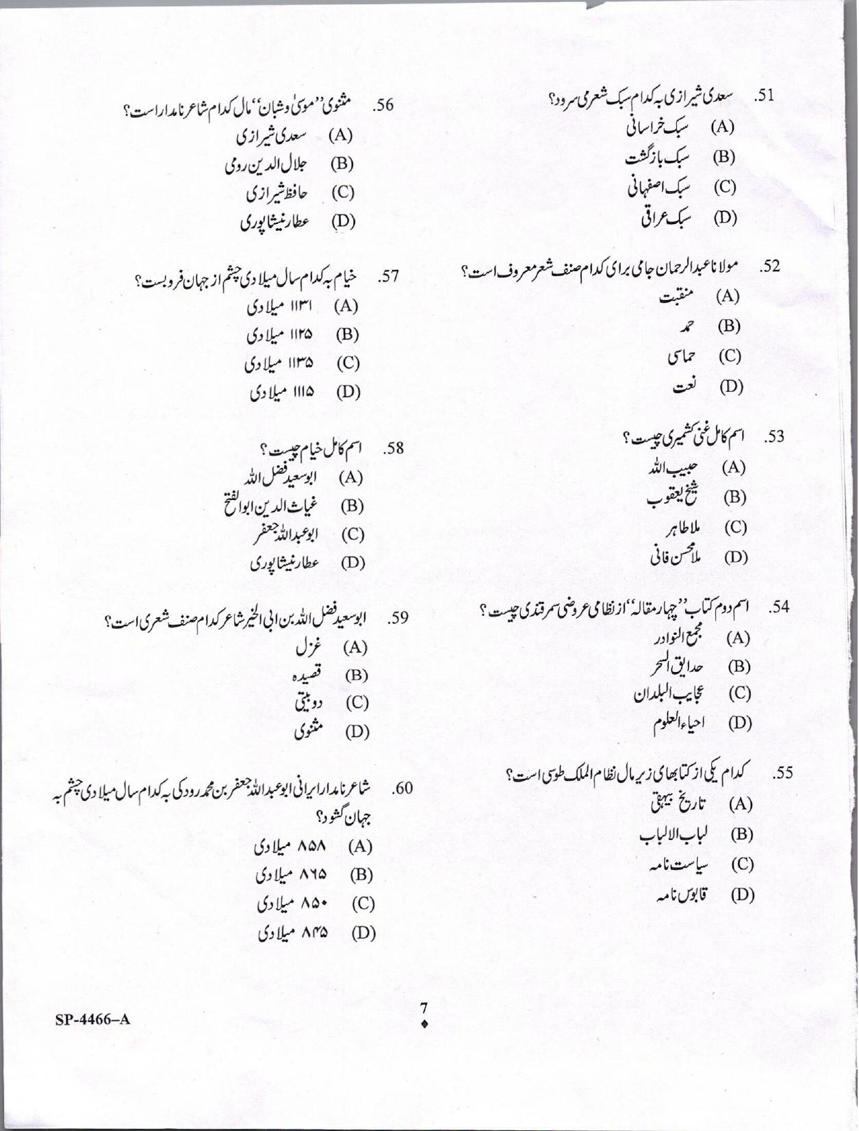 KUET 2024 M.A. Persian Question Paper - Page 7