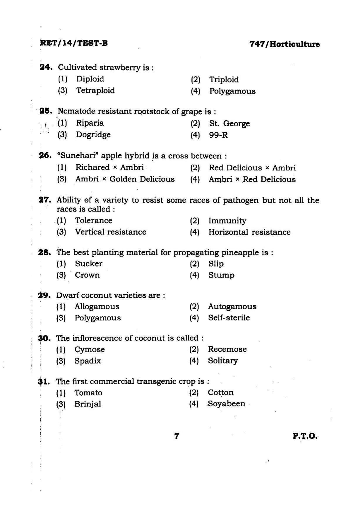 BHU RET Horticulture 2014 Question Paper - Page 7