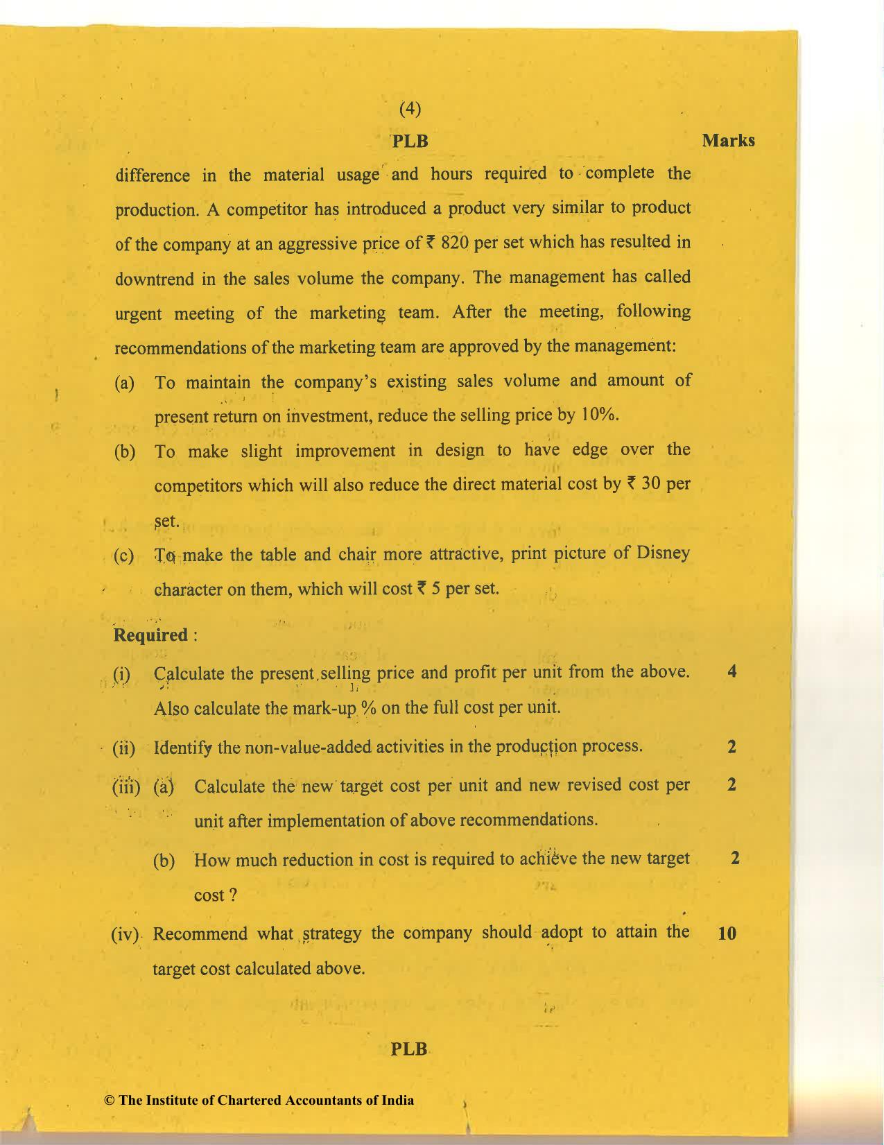 CA Final Nov 2020 Question Paper - Paper 5 – Strategic Cost Management and Performance Evaluation - Page 4