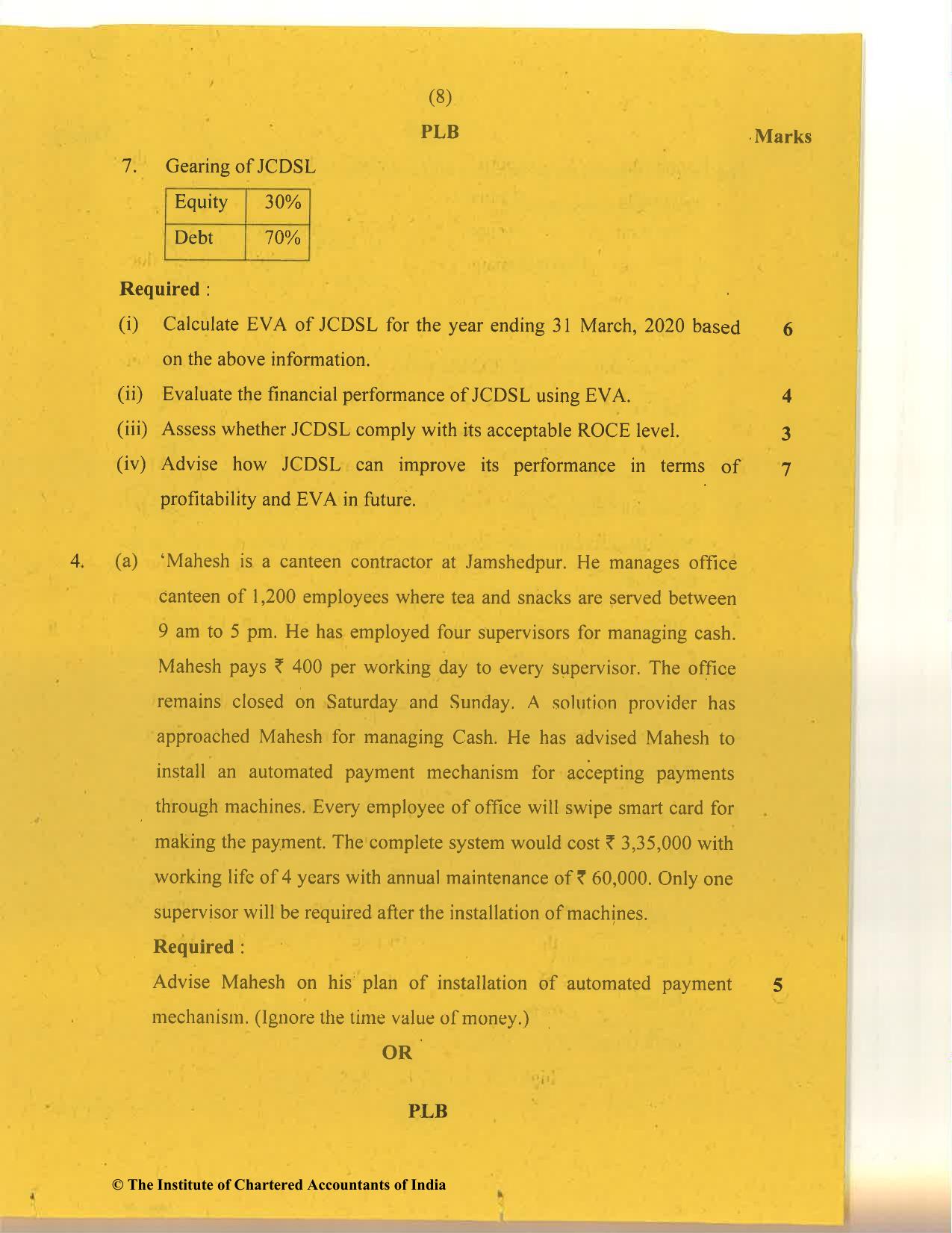 CA Final Nov 2020 Question Paper - Paper 5 – Strategic Cost Management and Performance Evaluation - Page 8