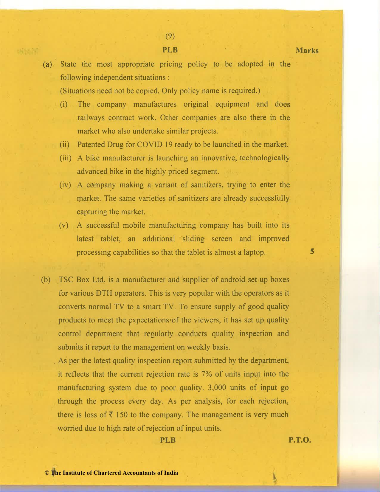 CA Final Nov 2020 Question Paper - Paper 5 – Strategic Cost Management and Performance Evaluation - Page 9