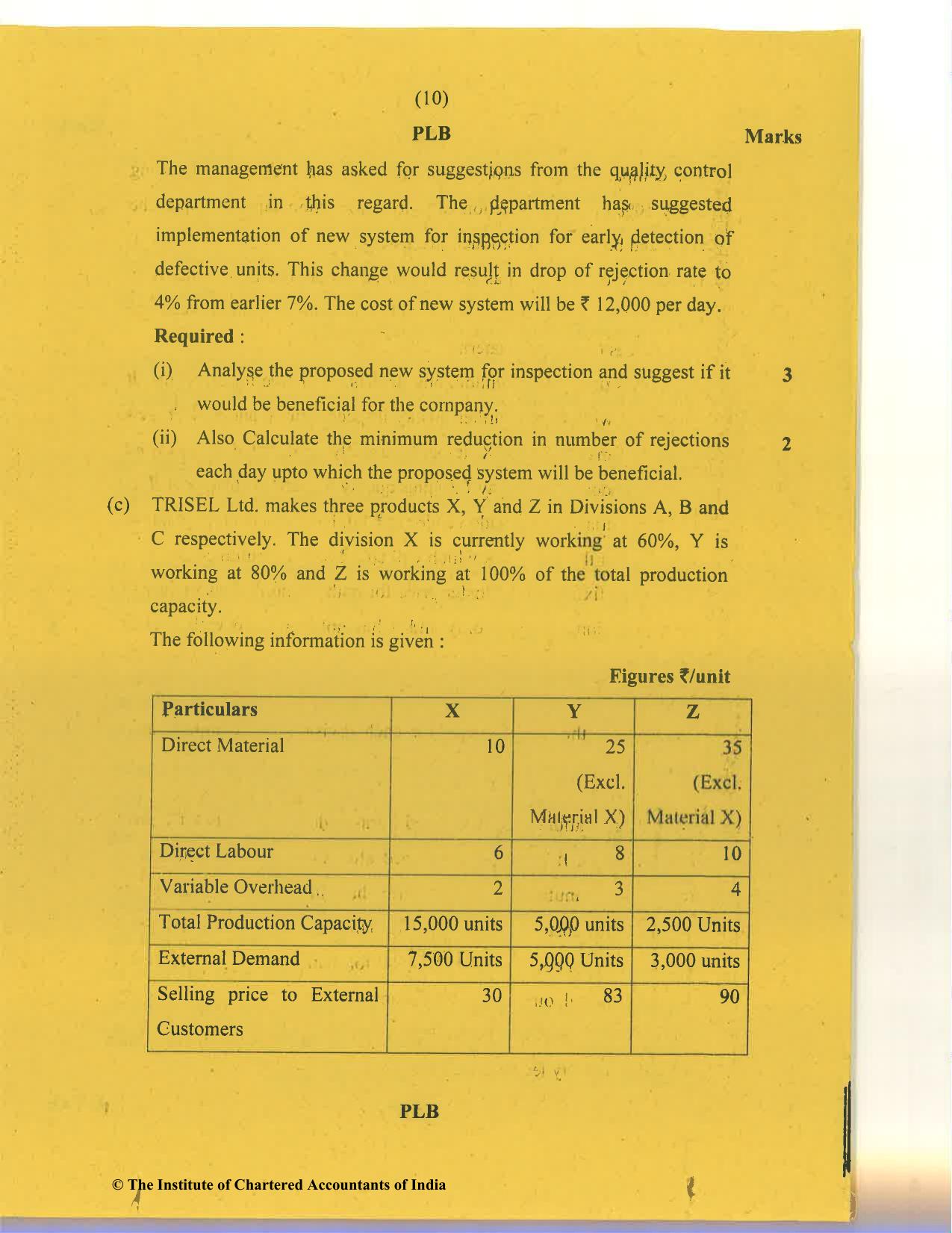 CA Final Nov 2020 Question Paper - Paper 5 – Strategic Cost Management and Performance Evaluation - Page 10