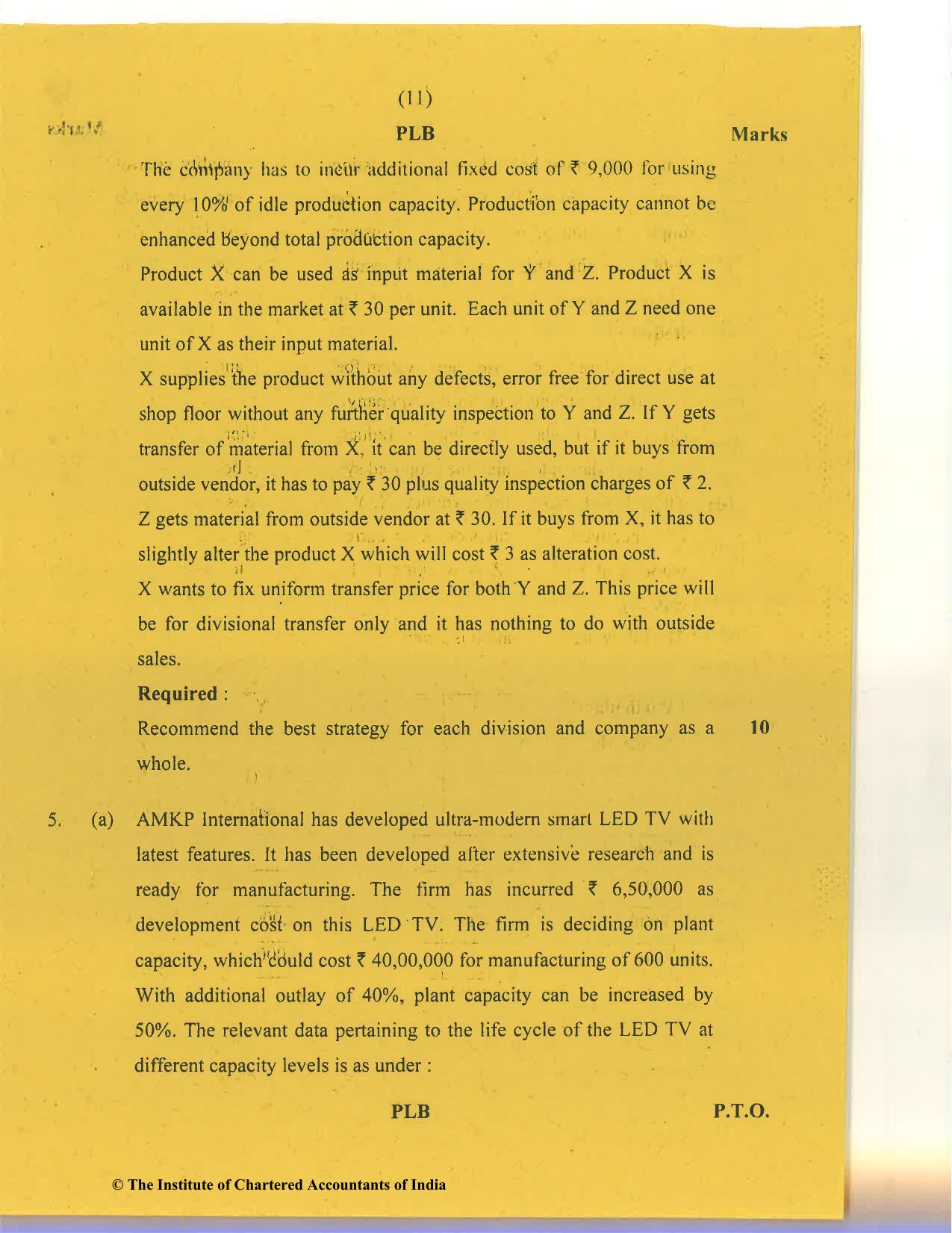 CA Final Nov 2020 Question Paper - Paper 5 – Strategic Cost Management and Performance Evaluation - Page 11