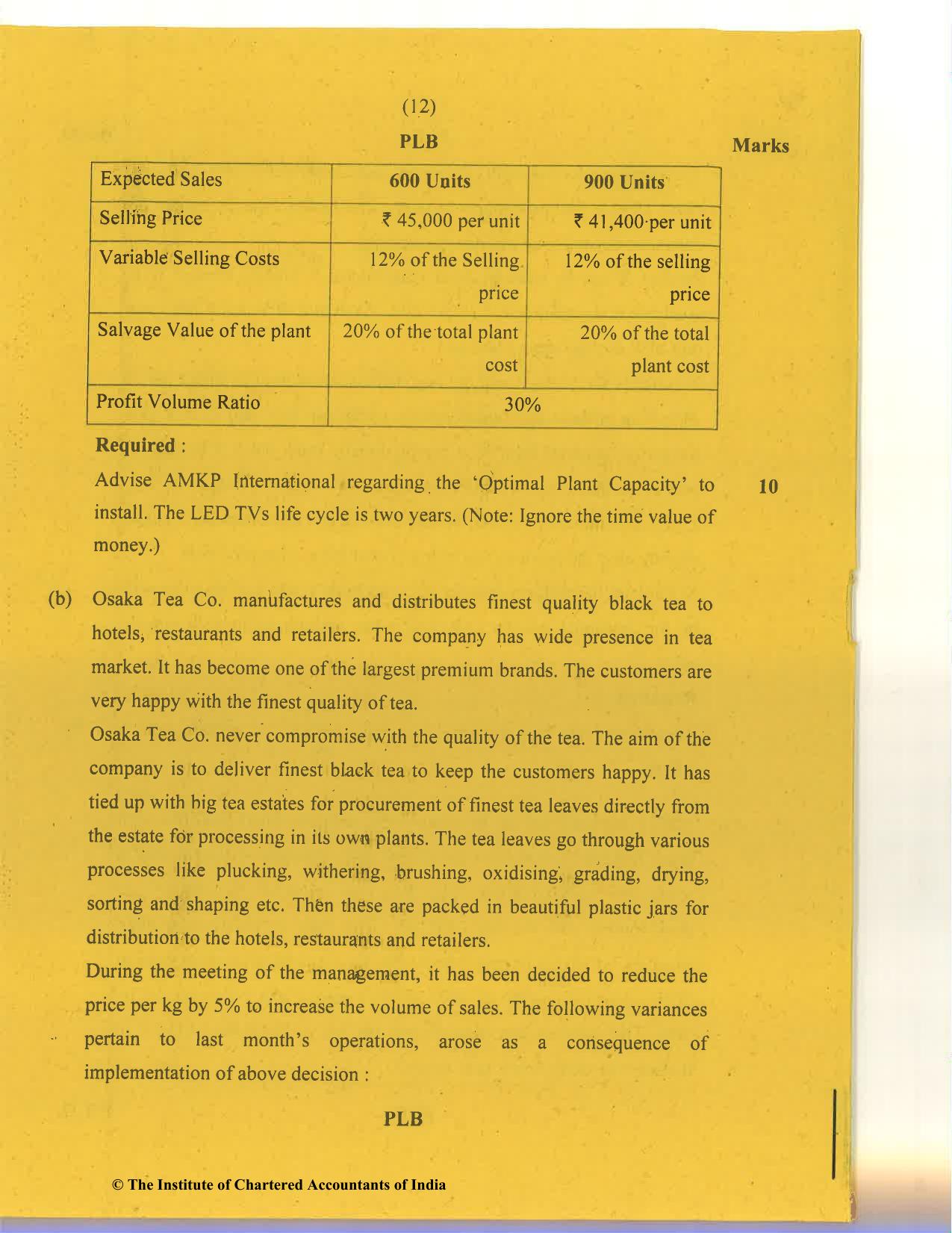 CA Final Nov 2020 Question Paper - Paper 5 – Strategic Cost Management and Performance Evaluation - Page 12