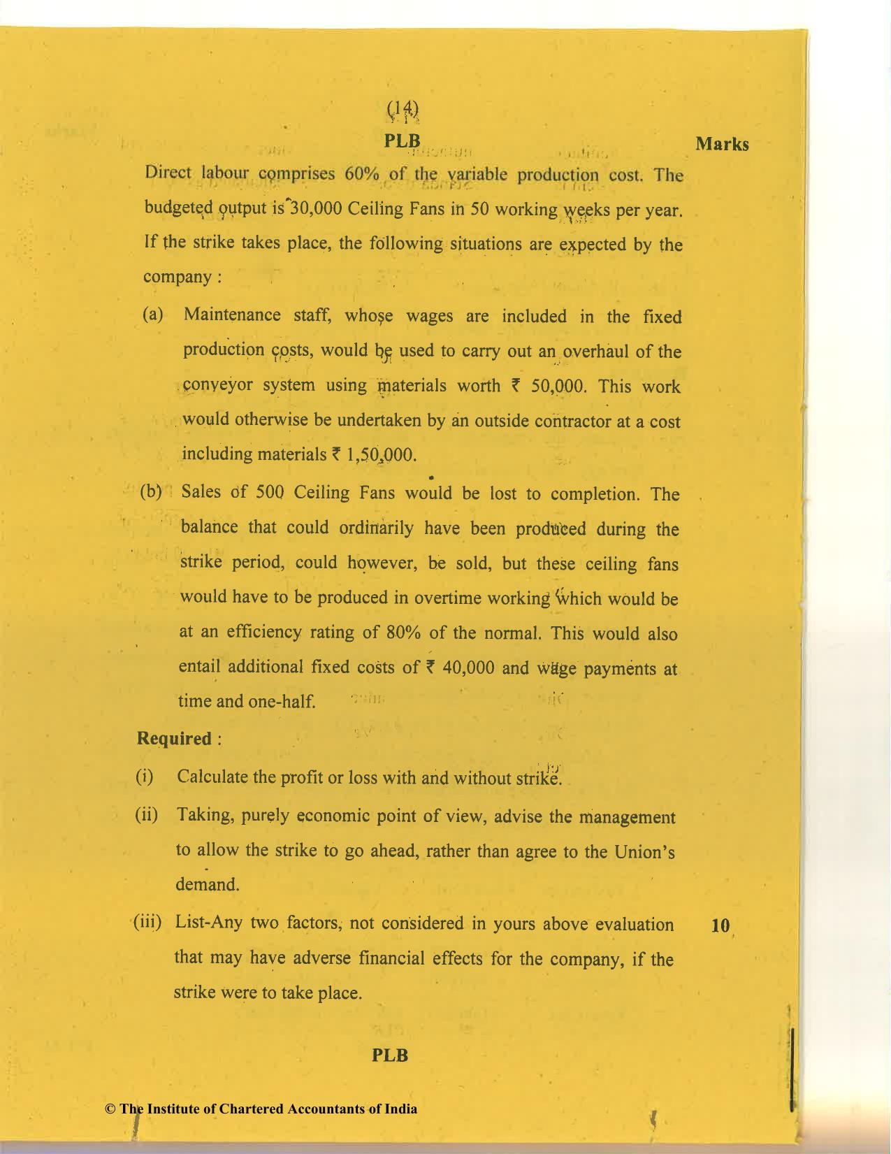 CA Final Nov 2020 Question Paper - Paper 5 – Strategic Cost Management and Performance Evaluation - Page 14