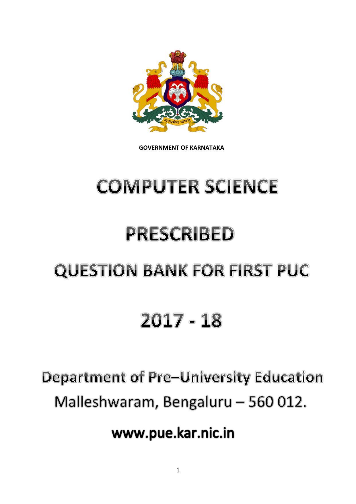 Karnataka 1st PUC Question Bank for Computer Science - Page 1