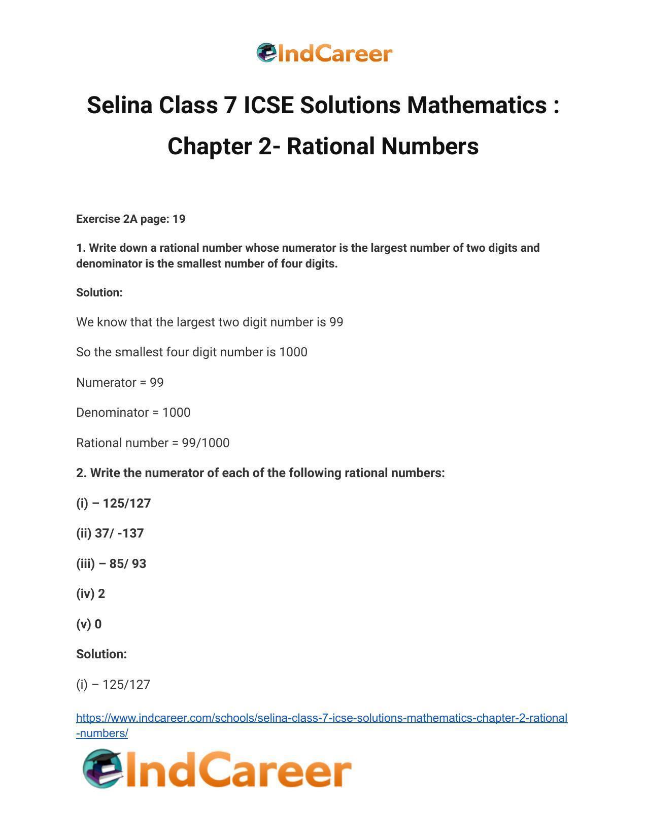 Selina Class 7 ICSE Solutions Mathematics : Chapter 2- Rational Numbers - Page 2