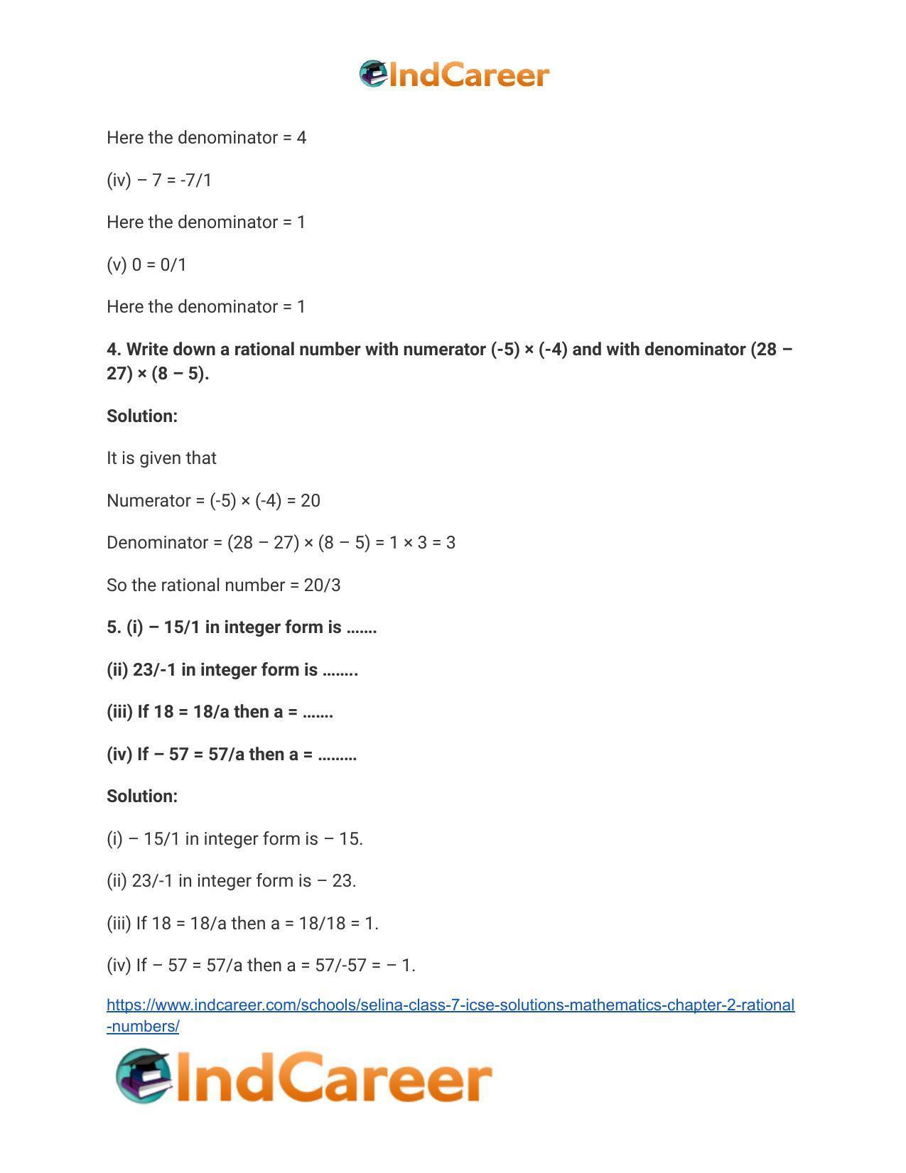Selina Class 7 ICSE Solutions Mathematics : Chapter 2- Rational Numbers - Page 4