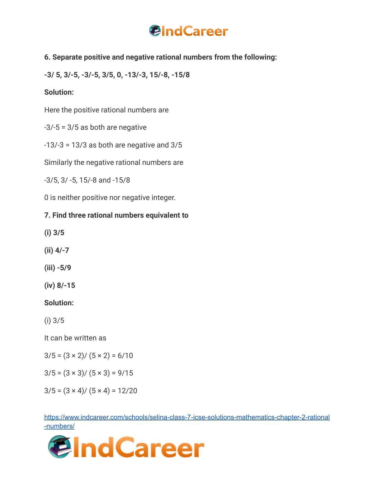 Selina Class 7 ICSE Solutions Mathematics : Chapter 2- Rational Numbers - Page 5