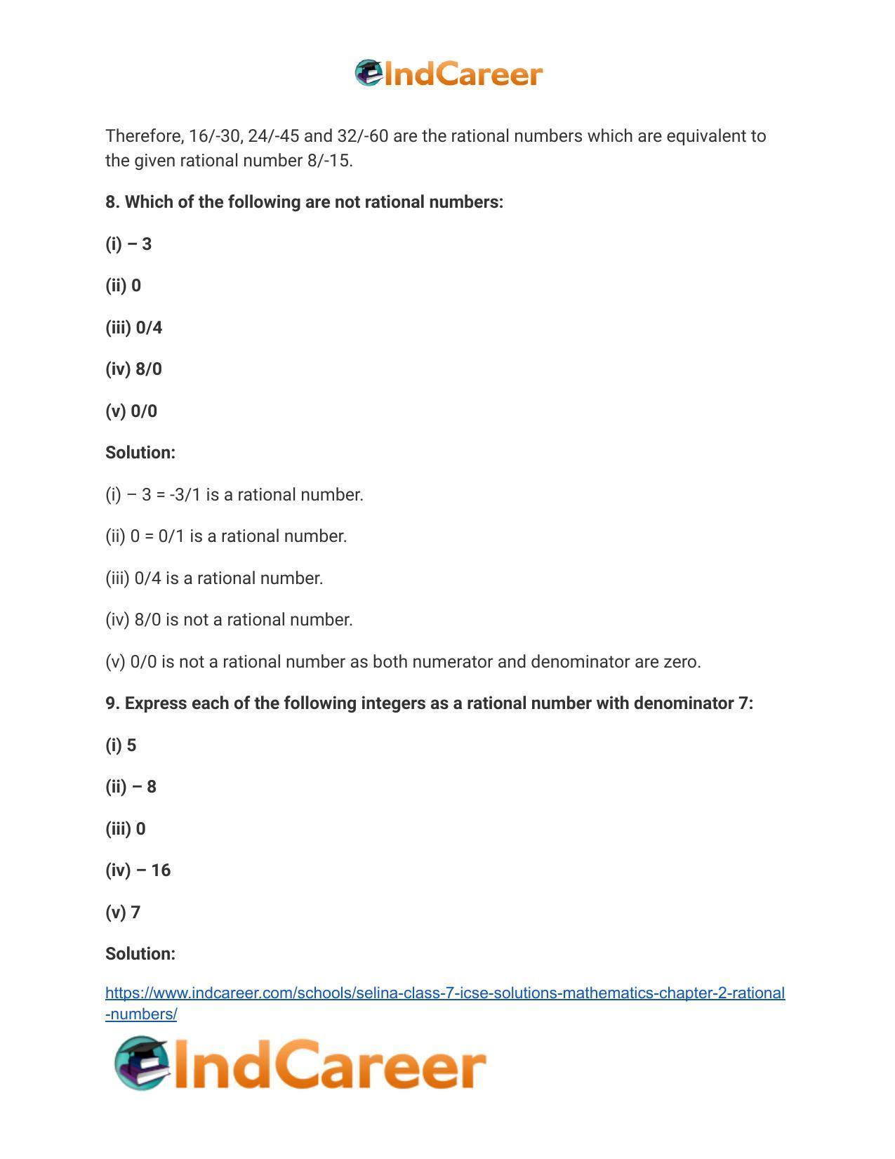 Selina Class 7 ICSE Solutions Mathematics : Chapter 2- Rational Numbers - Page 7