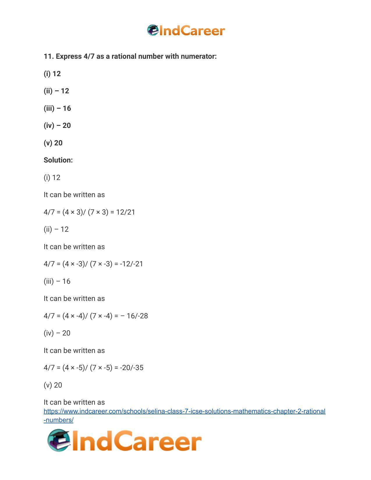 Selina Class 7 ICSE Solutions Mathematics : Chapter 2- Rational Numbers - Page 10