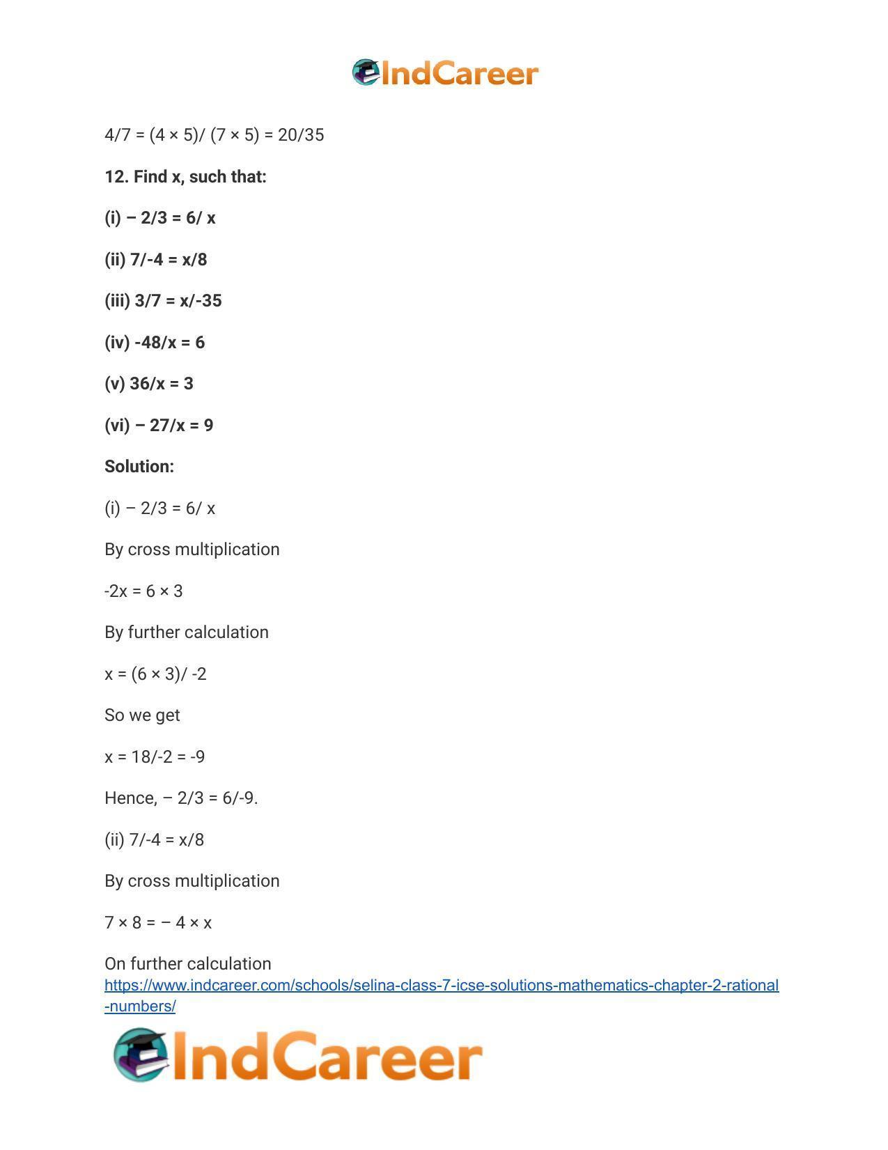 Selina Class 7 ICSE Solutions Mathematics : Chapter 2- Rational Numbers - Page 11