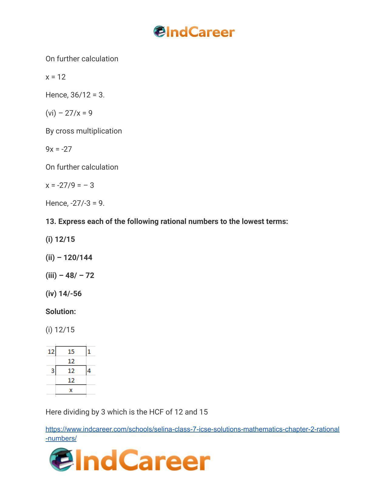 Selina Class 7 ICSE Solutions Mathematics : Chapter 2- Rational Numbers - Page 13