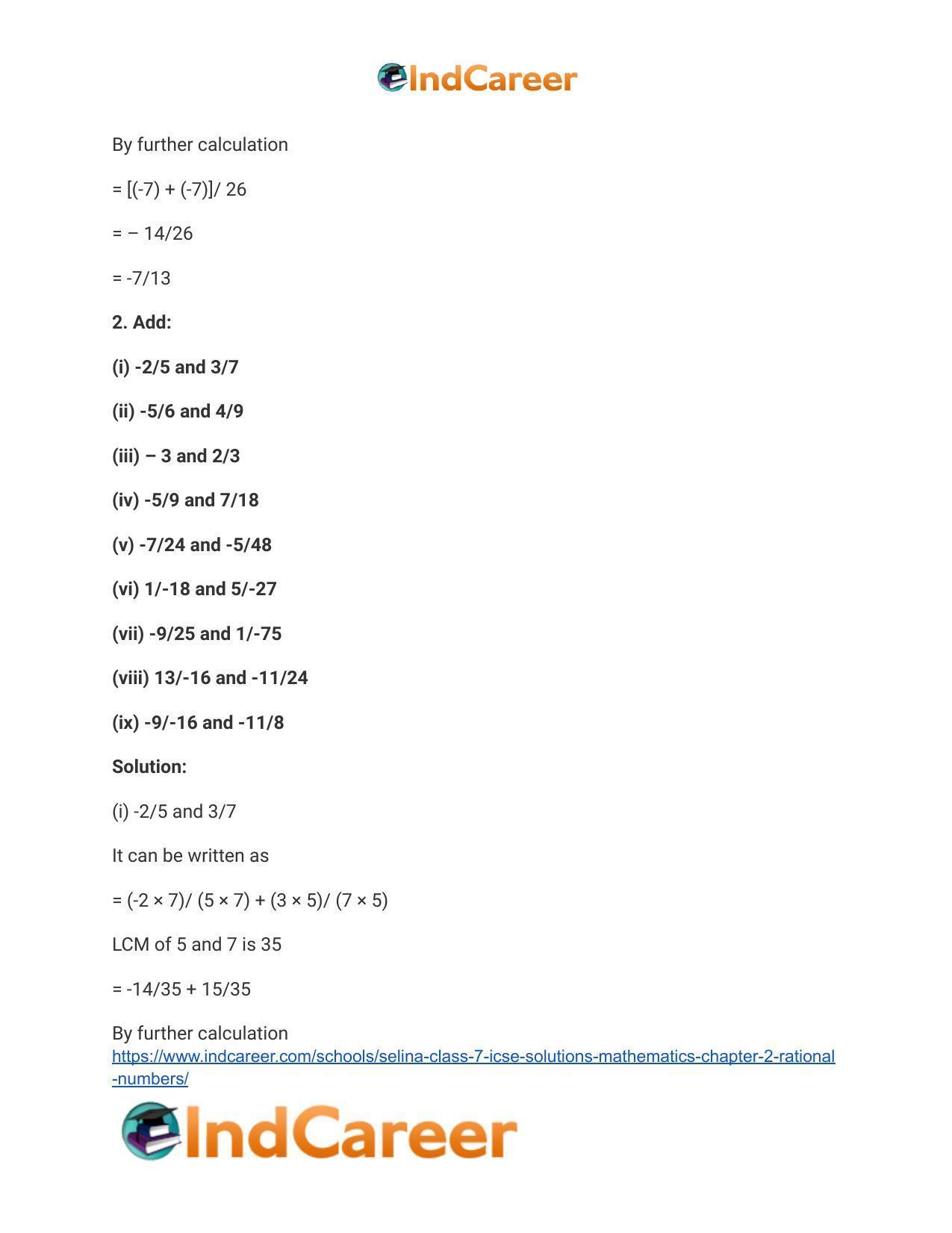 Selina Class 7 ICSE Solutions Mathematics : Chapter 2- Rational Numbers - Page 29