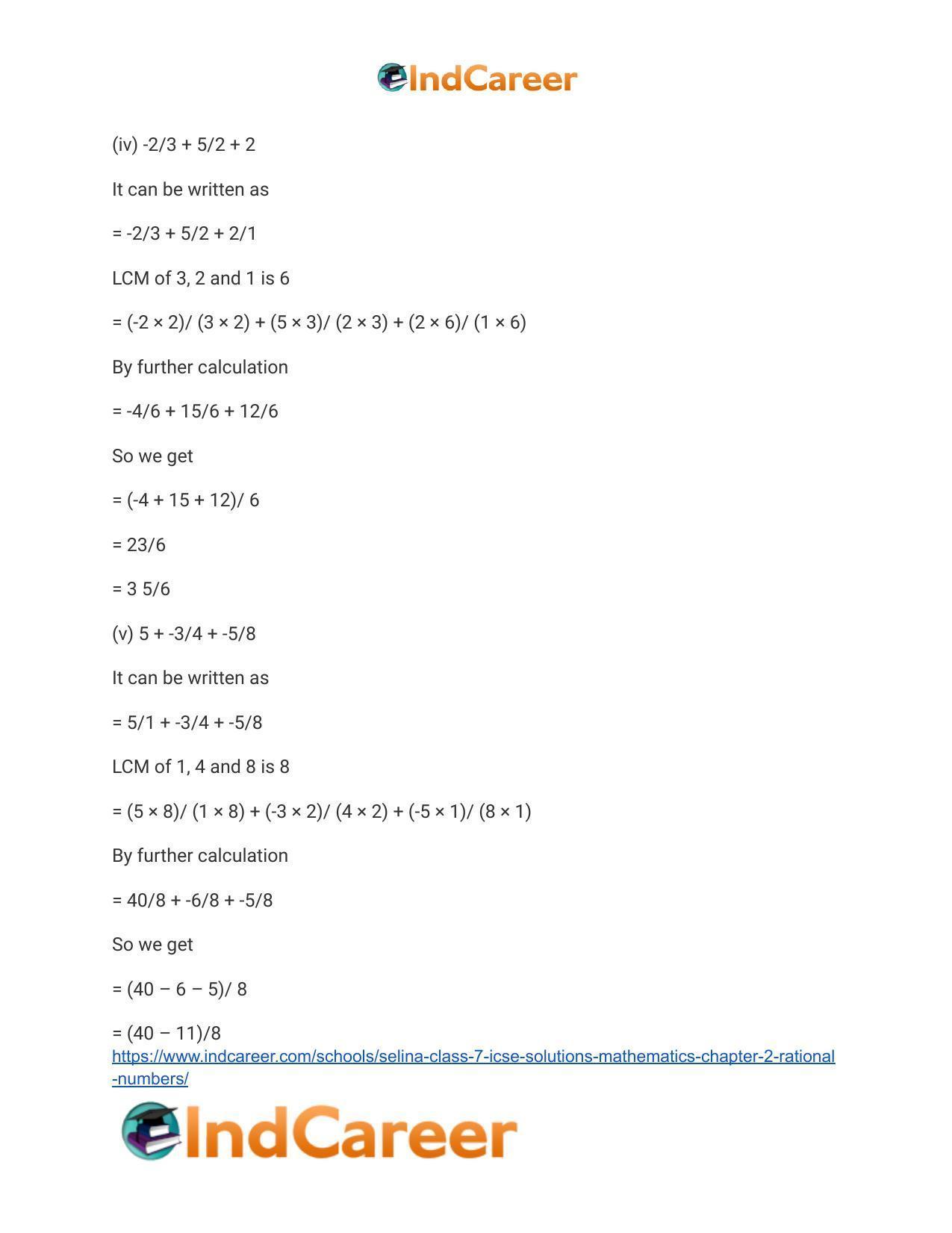 Selina Class 7 ICSE Solutions Mathematics : Chapter 2- Rational Numbers - Page 39